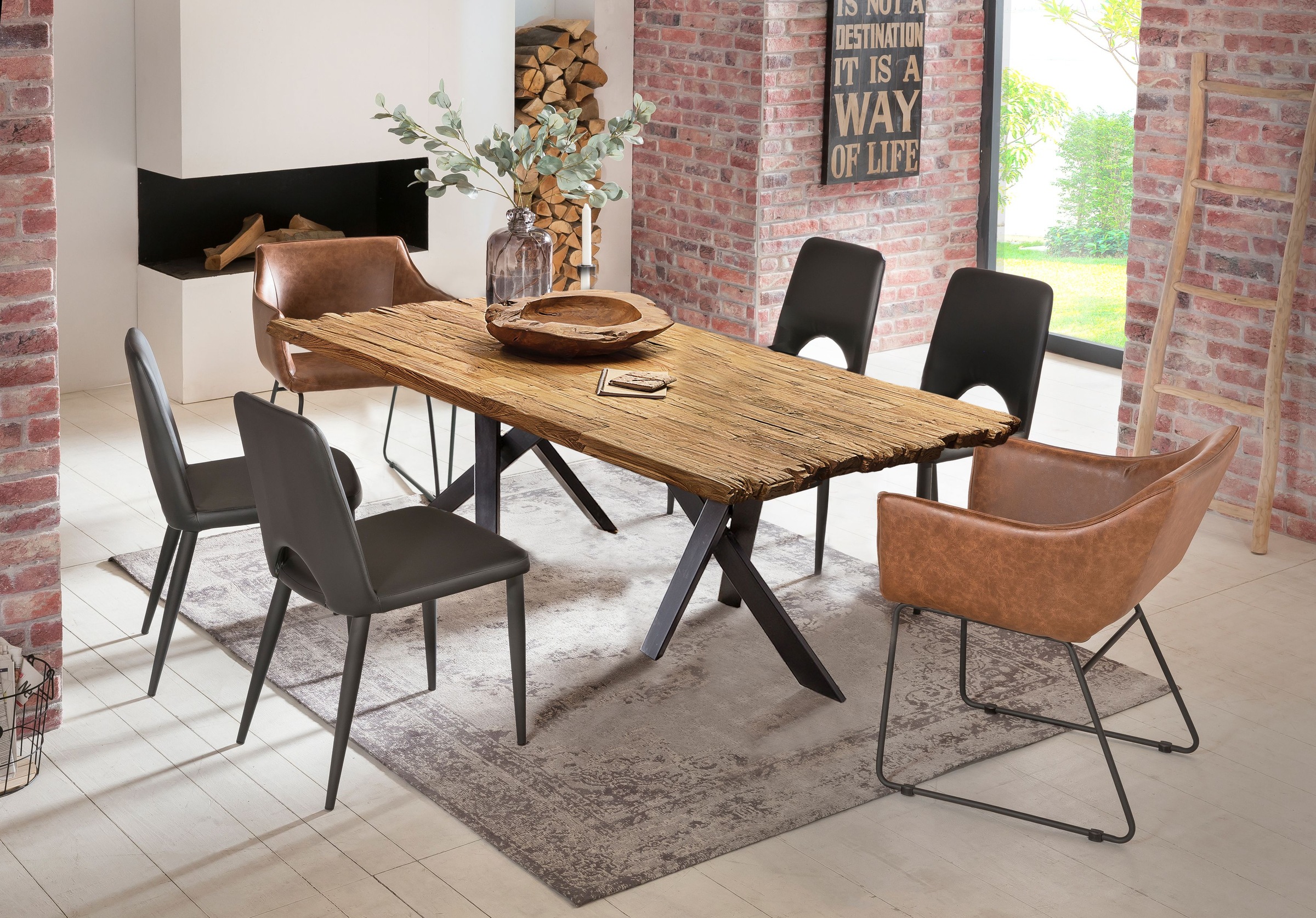SIT Plateau de table »Tivoli aus recyceltem Teakholz mit rustikaler Bruchkante« 1 cuis tlg. Plateau de table épais de 50 mm avec bord marqué irrégulier