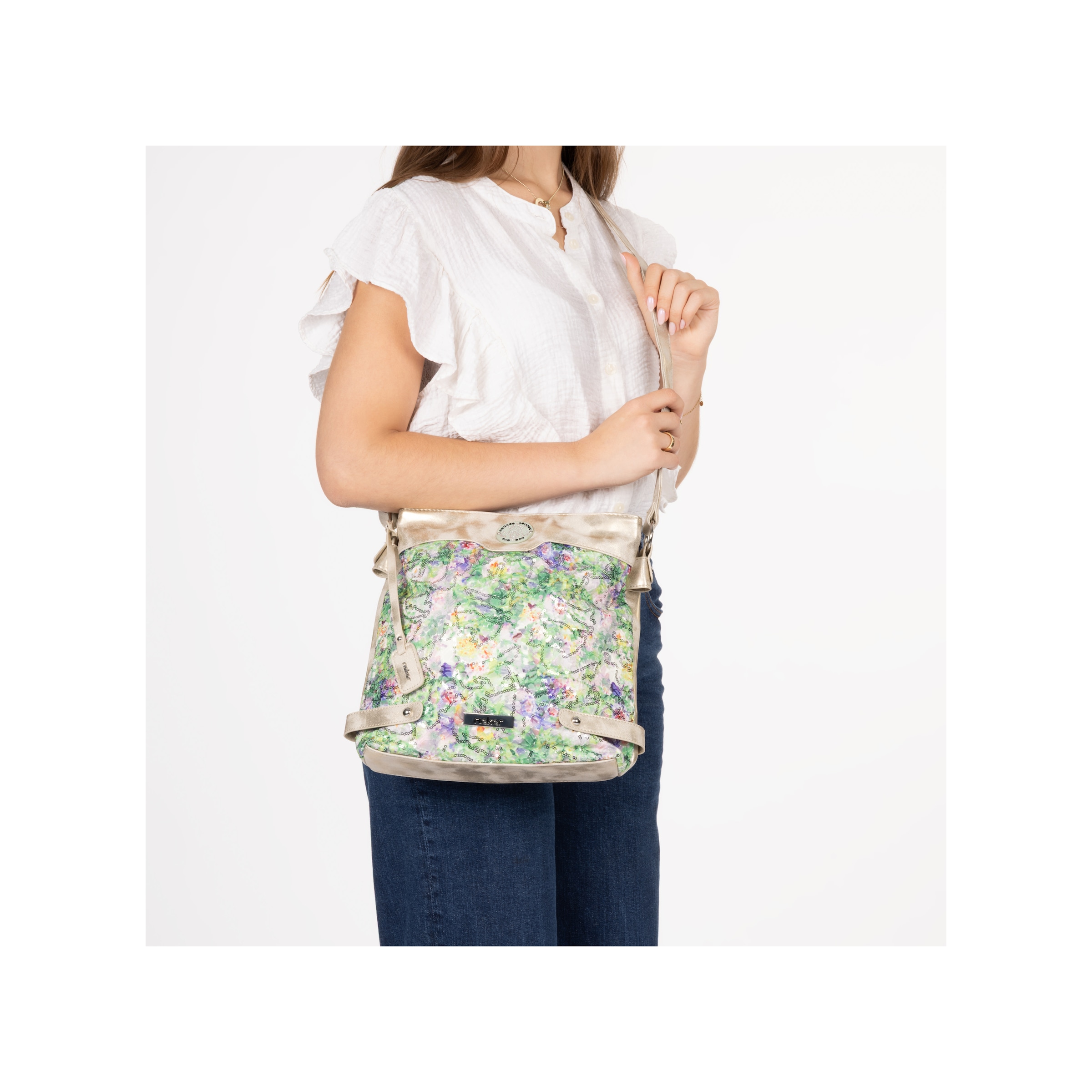 Rieker Sac à bandoulière Sac épaule femme, sac à main aspect métallique