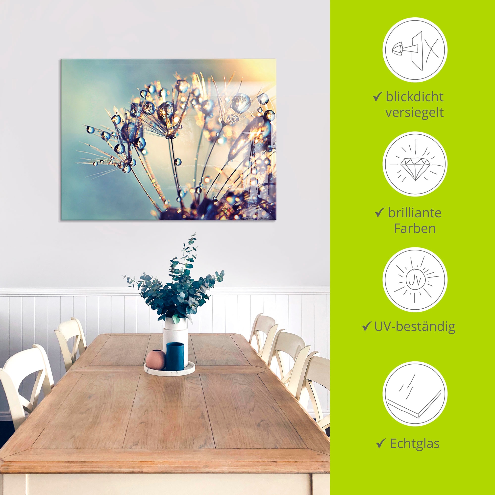 Artland Tableau en verre »Pusteblume Glitzertau« 1 cuis tlg. in verschiedenen Grössen