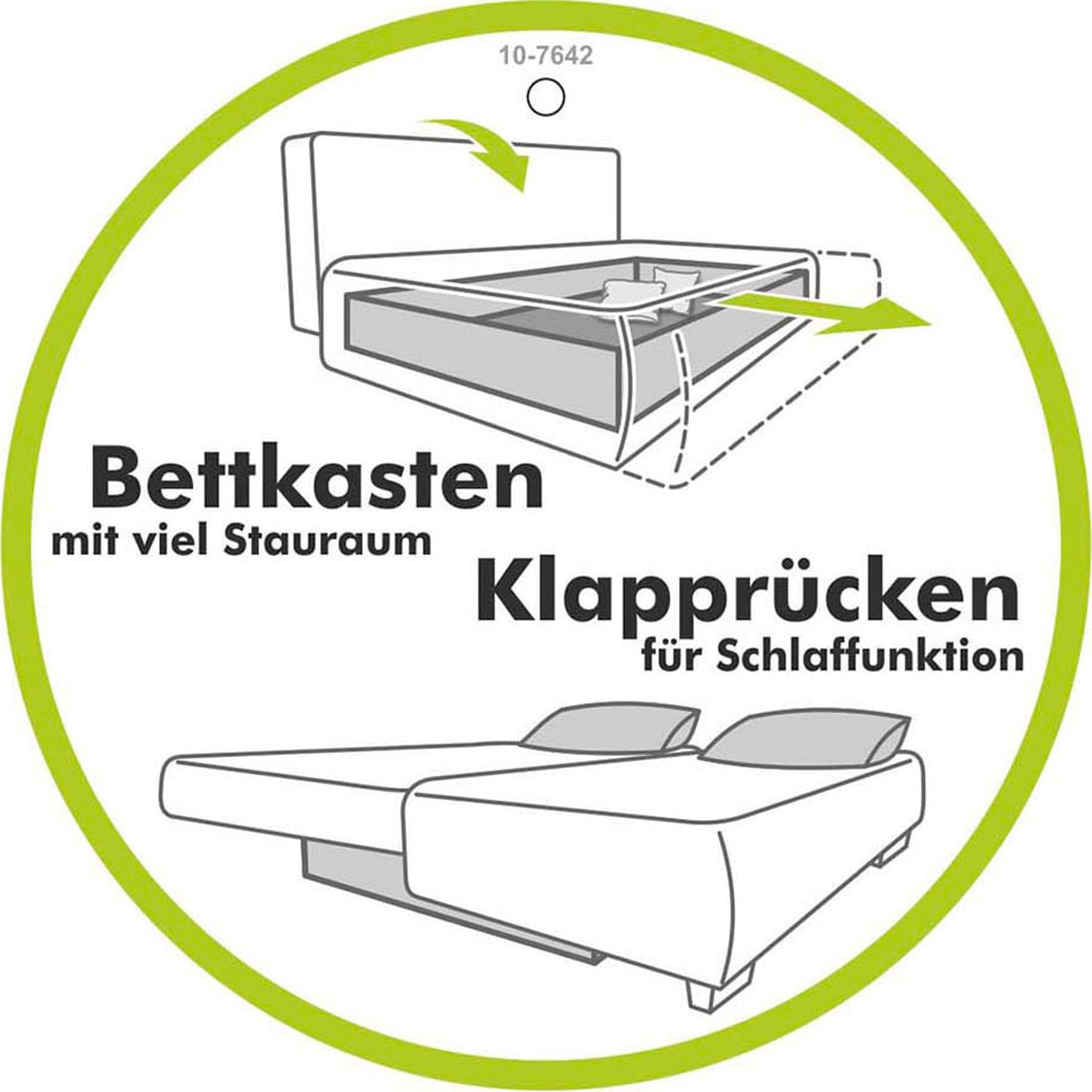 Jockenhöfer Gruppe 1100000002199 »Felix, B: 205 cm, Liegefl. 155x201 cm, Dauerschlafsofa, inkl. Topper« Incluant fonction couchage et coffre de lit, garnissage à ressorts