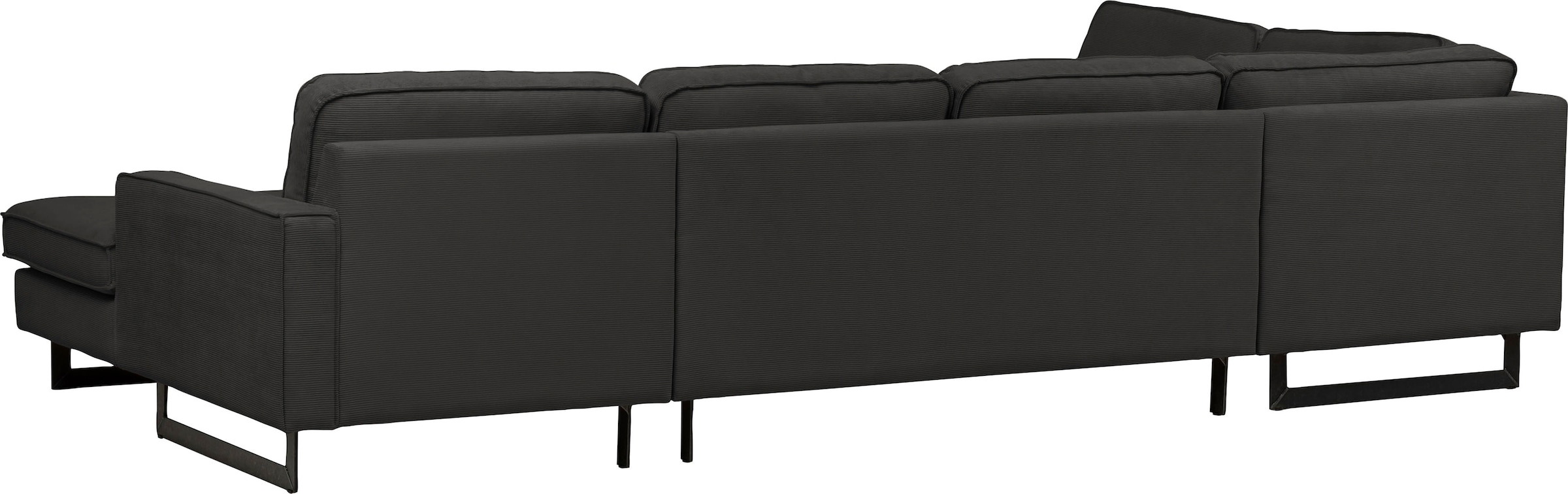 Home affaire Paysage de salon »Pinto, 350 cm, U-Form, XXL, mit Ottomanen« velours côtelé, chenille, aspect cuir, avec passepoil, pieds en métal, suspension ondulée