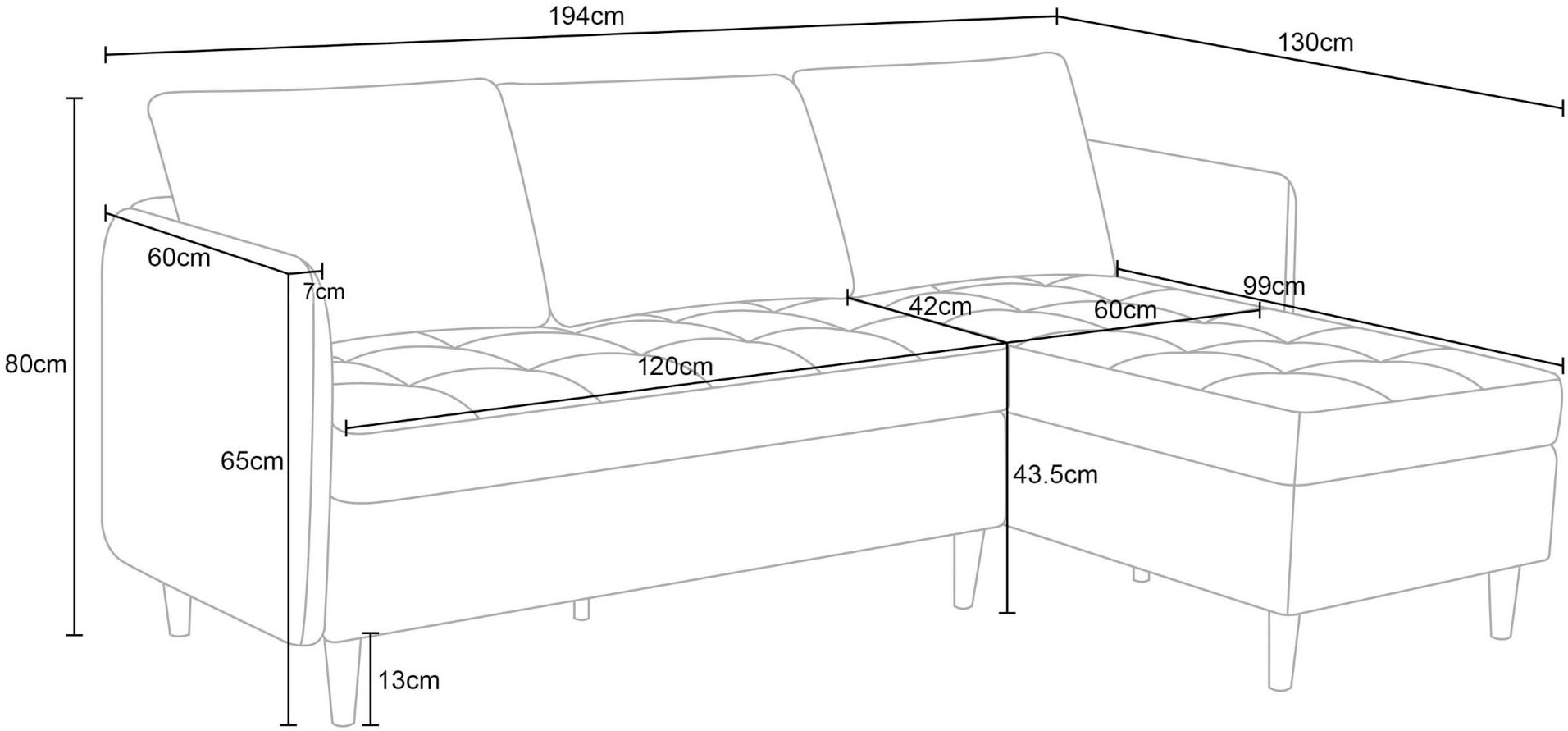 Dorel Home Canapé d'angle »LINDHUS, L-Form, Breite 194cm, verschiedene Stellvarianten, Modulsofa« Recamiere, Stauraum, Cord und Chenille-Bezug