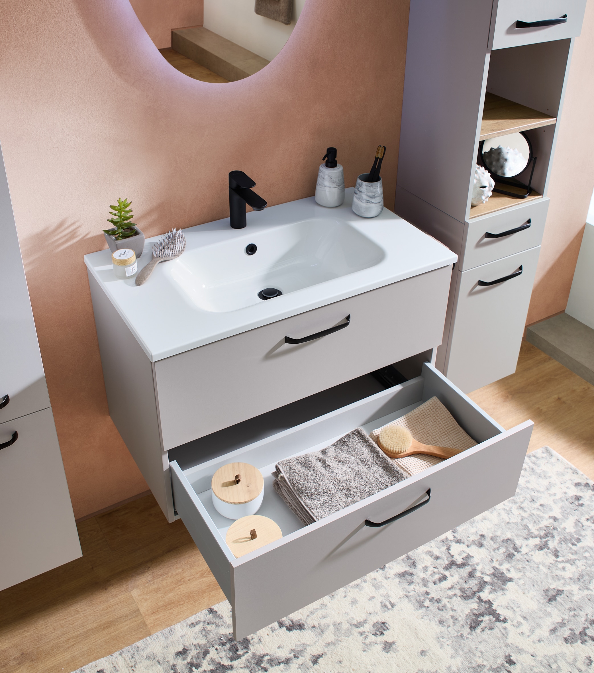 Saphir Ensemble de meubles de salle de bain »Quickset 500, Waschtischunterschrank mit Mineralmarmorwaschtisch« 2 cuis tlg.