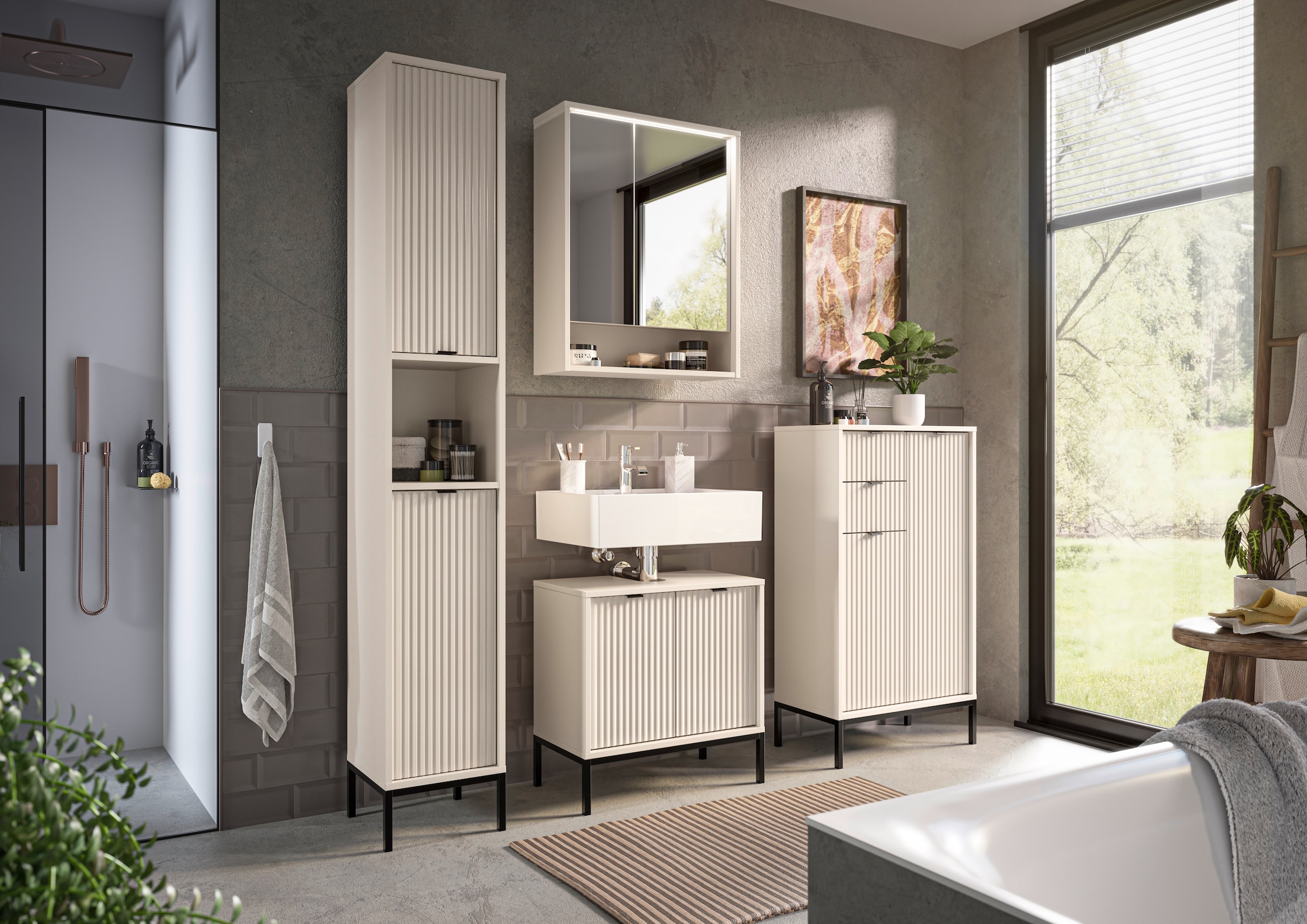 BASIC by Balculina Midischrank »Lucera Midischrank, Badezimmerschrank BxHxT 60x106x32« 1 Stk. tlg. Breite 60 cm, Tür L/R montierbar