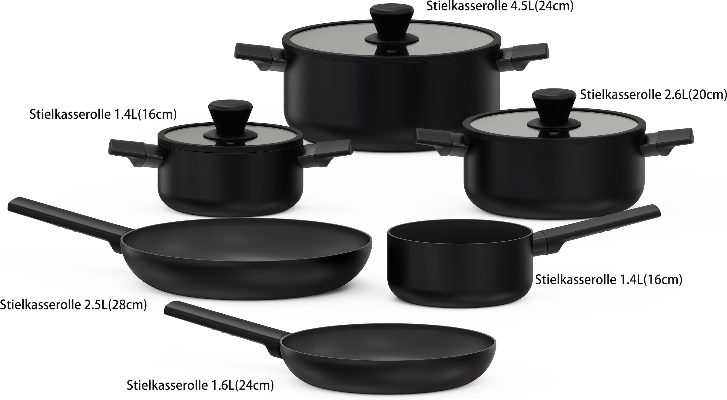 Hanseatic Set de casseroles »ALU SCANDI, mit Antihaftbeschichtung« Ensemble, Casserole à manche 16 cm, casserole 16/20/24 cm, poêle 24/28 cm, 9 tlg. Aluminium