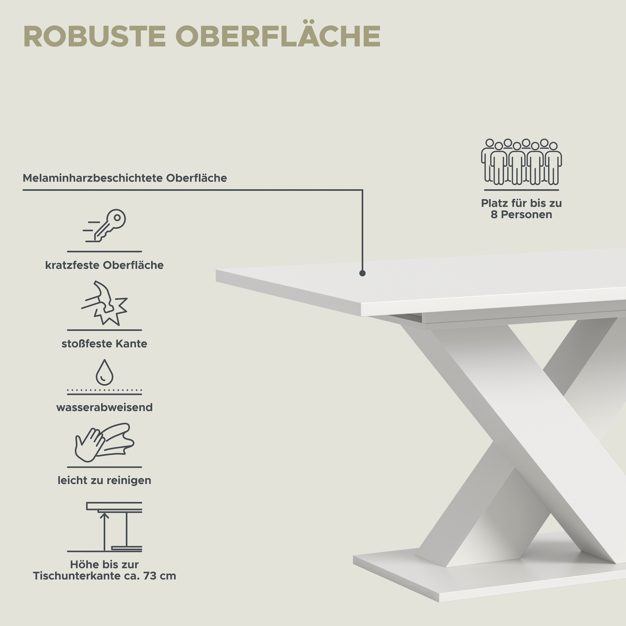 INOSIGN Table de salle à manger »Motus, ausziehbar 150 -190 cm, inklusive 40 cm Einlegeplatte« Set, 1 cuis tlg. X-Gestell mit Bodenplatte, Tisch, Küchentisch, Esszimmer, Küche