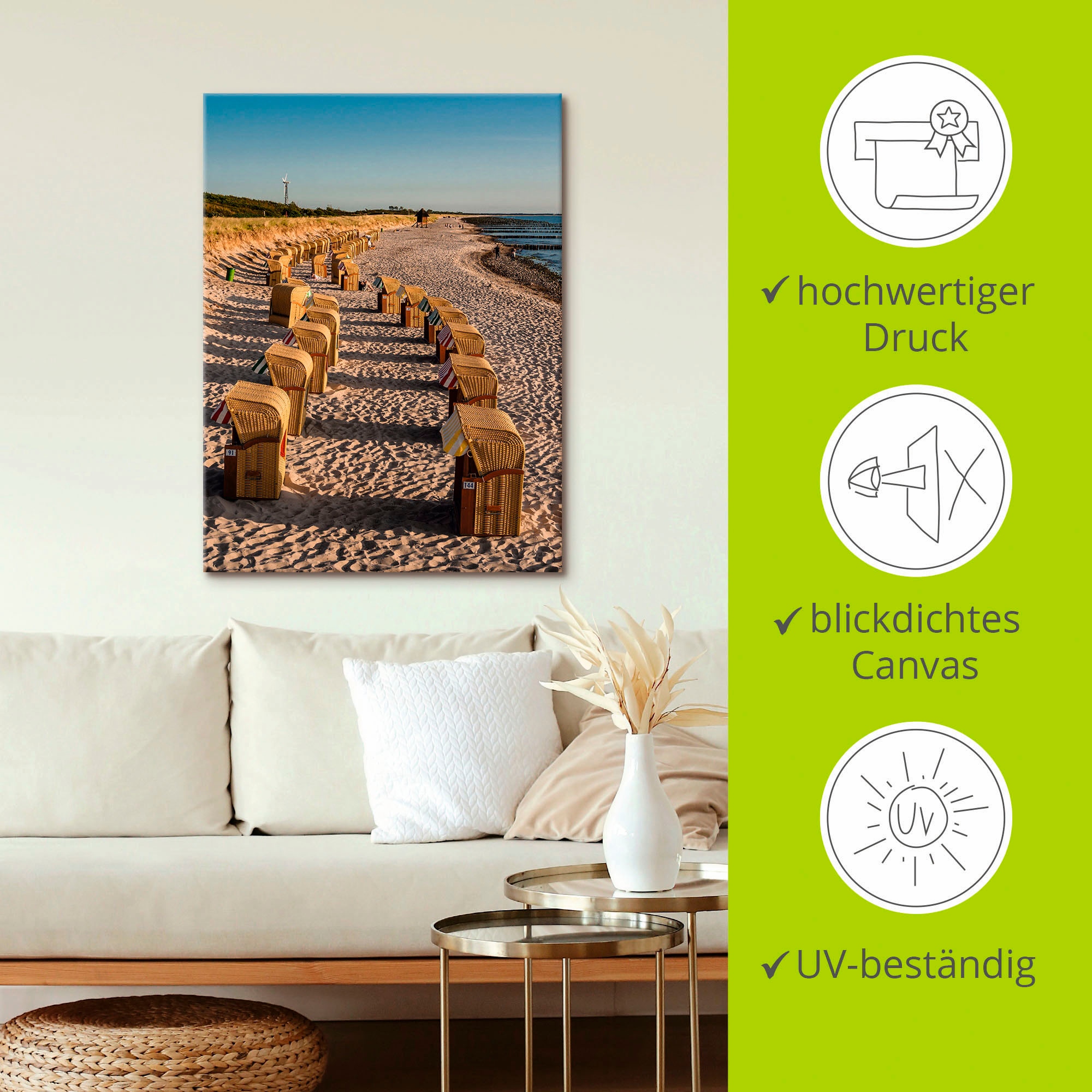 Artland Tableau sur toile »Strandkörbe Ostseeküste in Wustrow« 1 cuis tlg. auf Holzrahmen gespannt