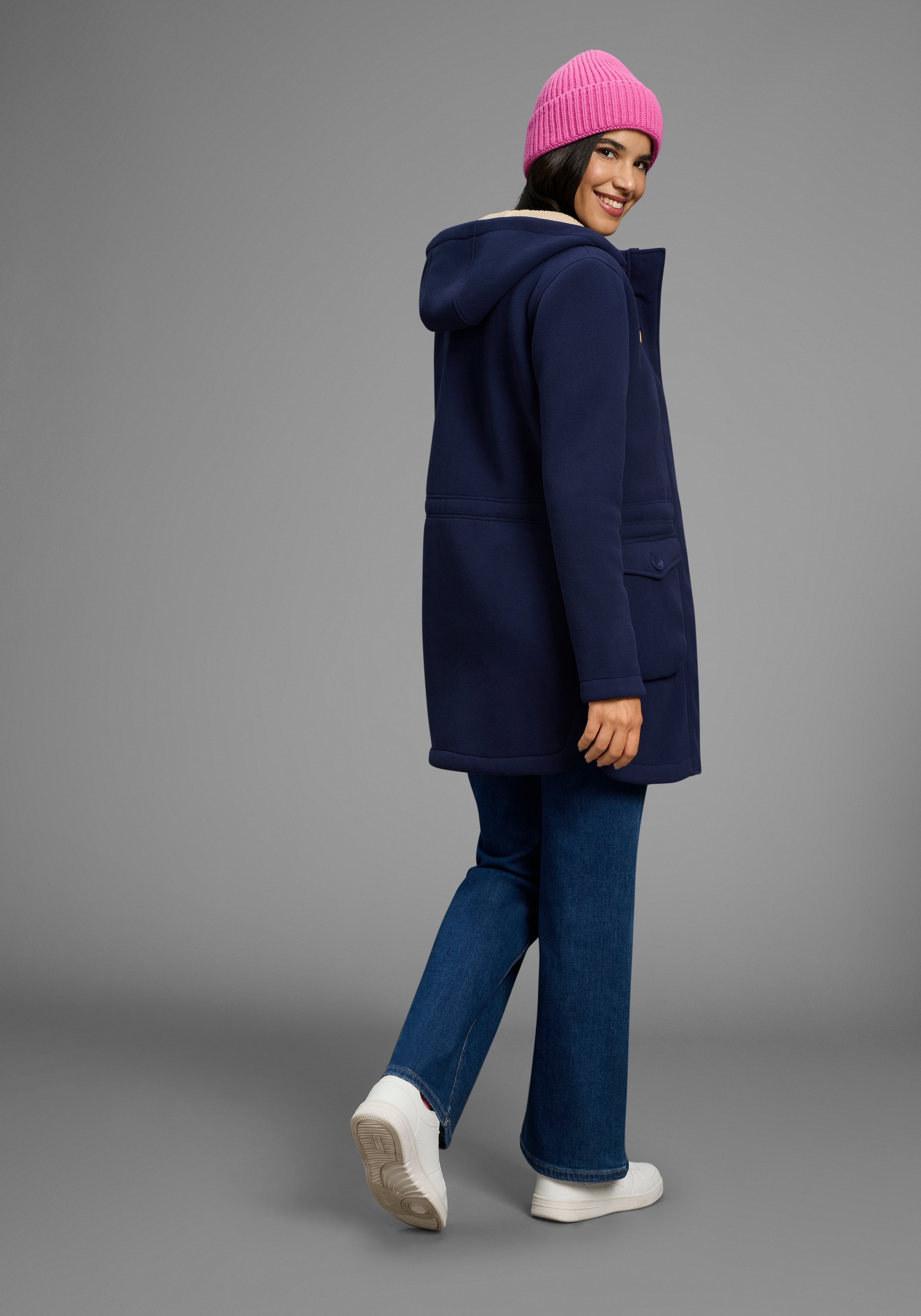 Polarino Fleecejacke mit Kapuze Fleece Jacke, innen mit Sherpa Fleece, Teddy Fell Imitat