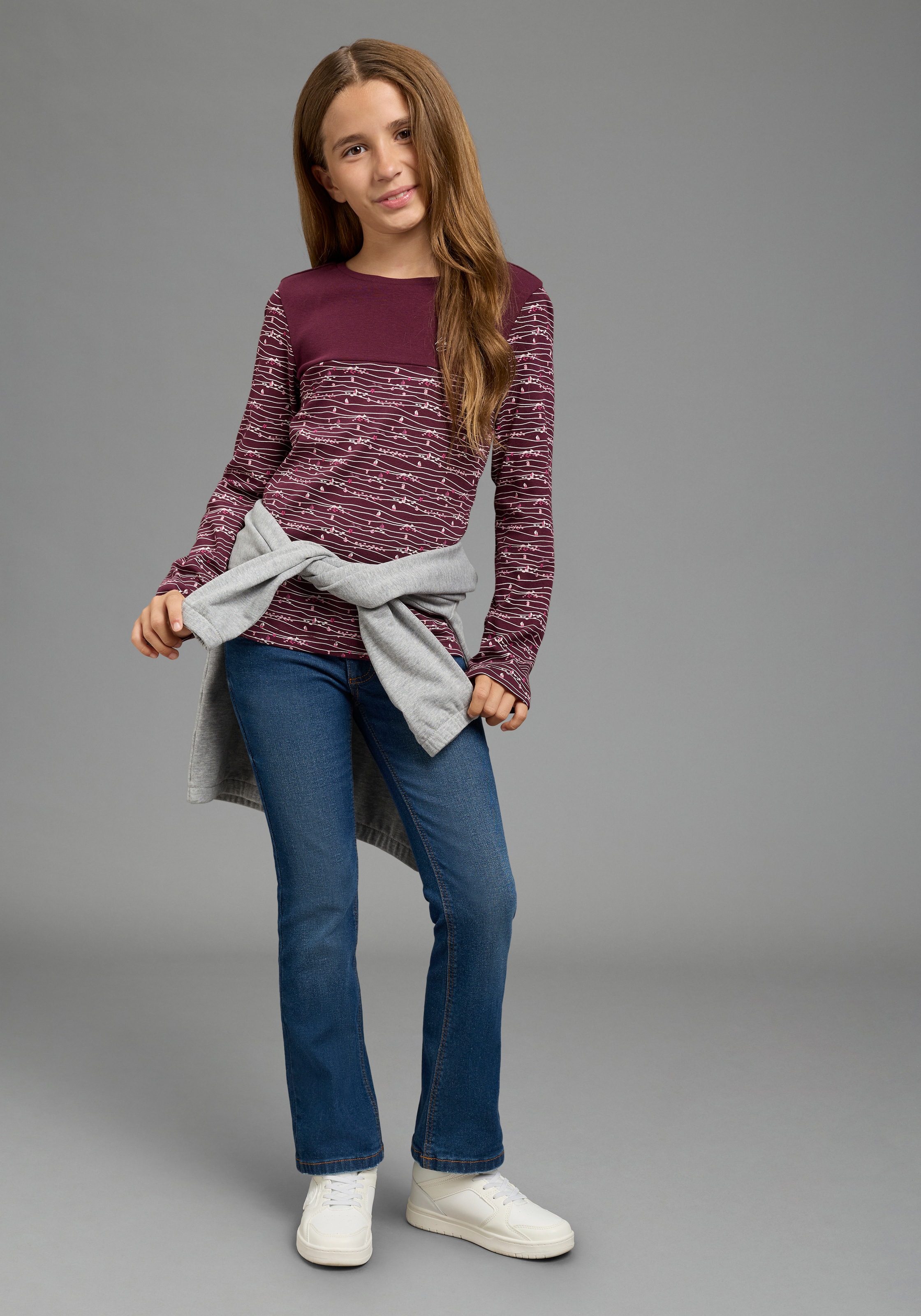 KangaROOS T-shirt à manches longues »Shirt mit Allover-Druck« coupe ajustée, manches longues, avec empiècement, longueur hanches