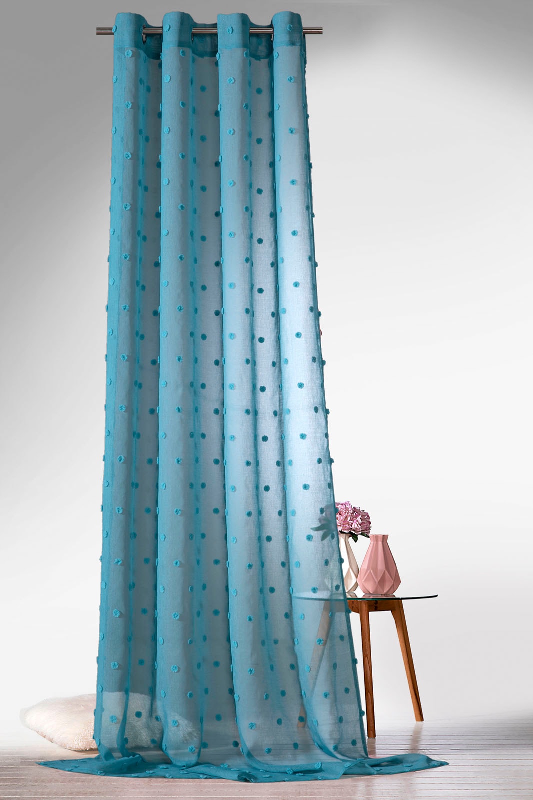 Weckbrodt Rideau »Julina« Œillet 1 cuis tlg. Leinen-Optik, transparent, mit Pompoms, Gardine, Store