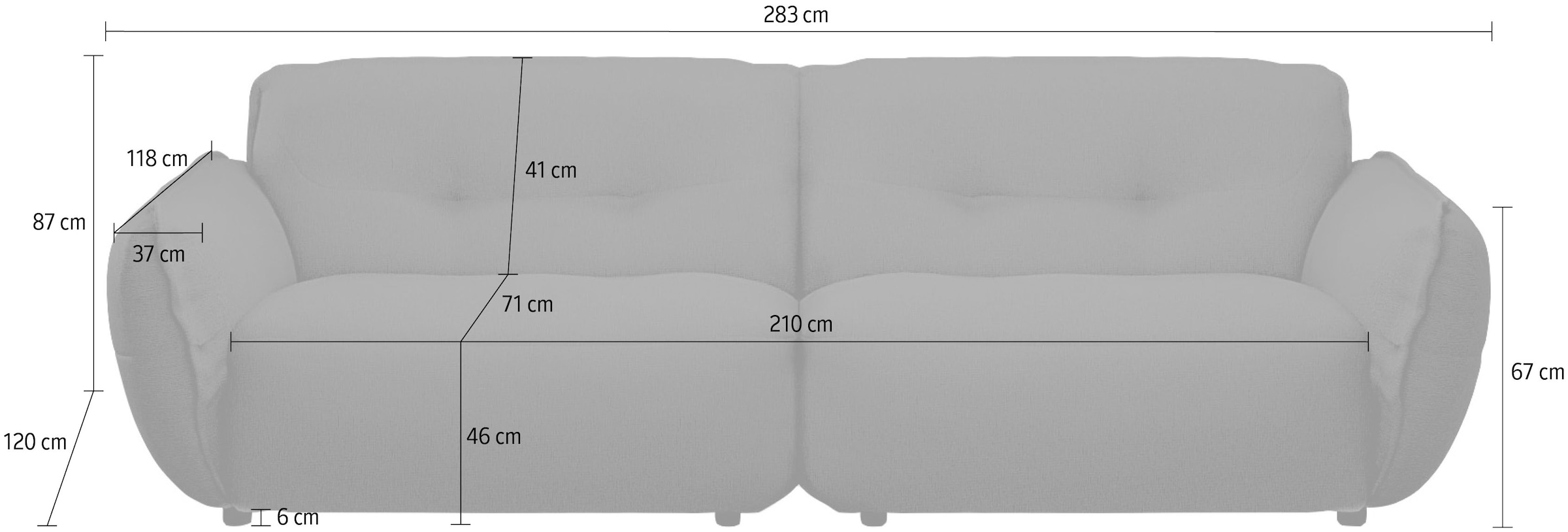 BETYPE 4-Sitzer »Be Fluffy Mega Sofa, viel Platz, XXL Couch, Breite 283cm, bequem« Softes Sitzgefühl, moderne Kedernaht, hochwertiger Bezug