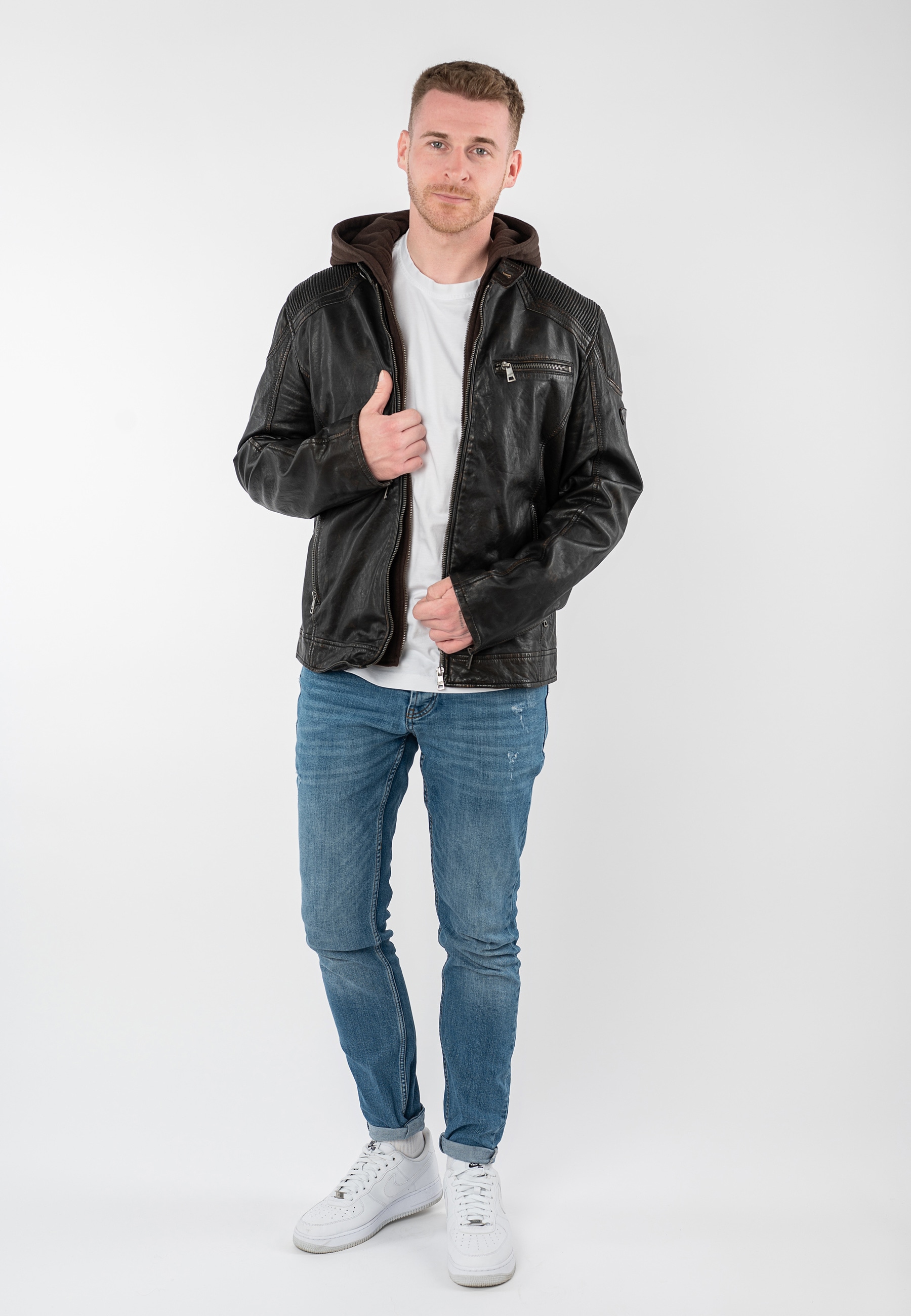 Mauritius Veste en cuir »MMWanjo« mit Kapuze mit abnehmbarer Jersey-Kapuze