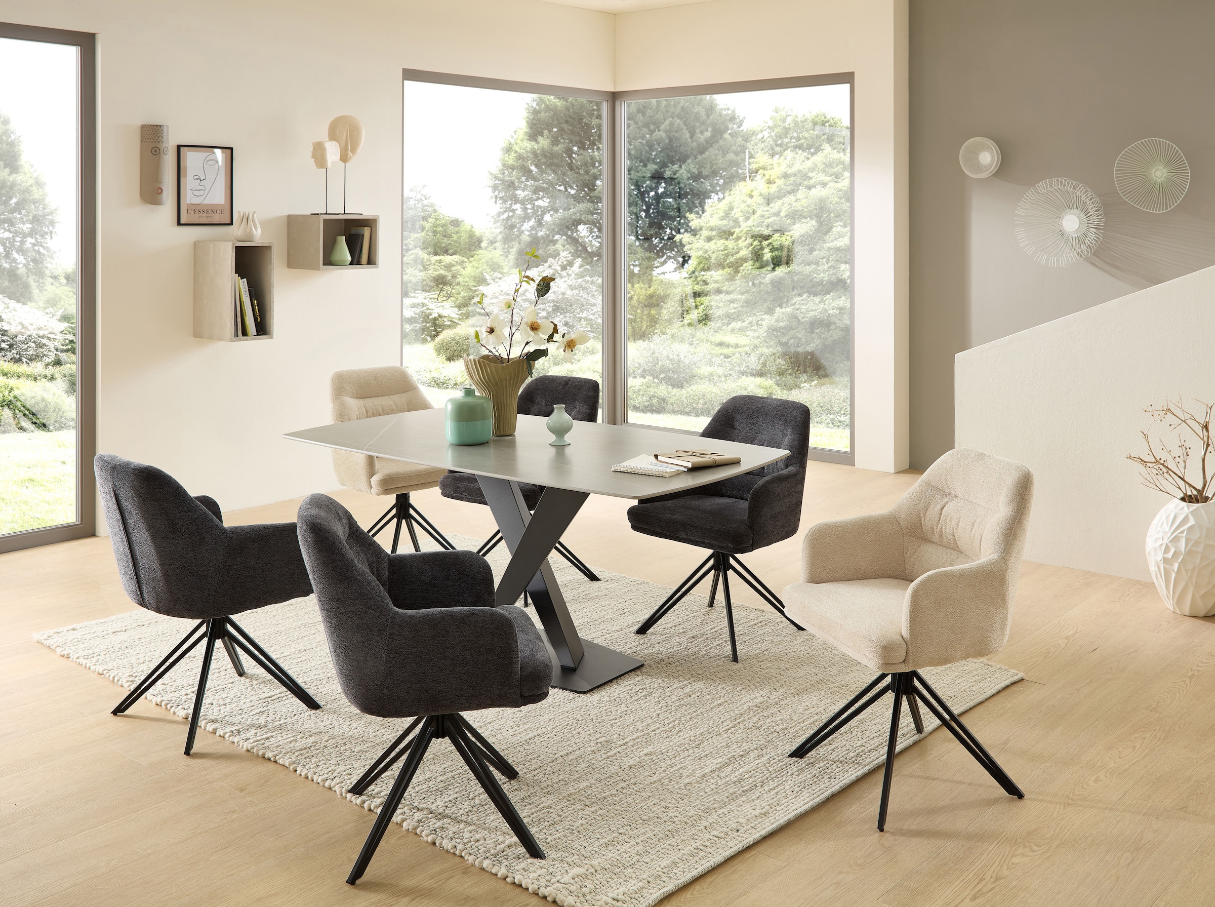 Stolkom Table de salle à manger »Ventura Esszimmertisch Keramik, Esstisch Keramik BxHxT 180x75x90 cm« Keramikoberfläche abgerundete Ecken, Metallgestell schwarz matt