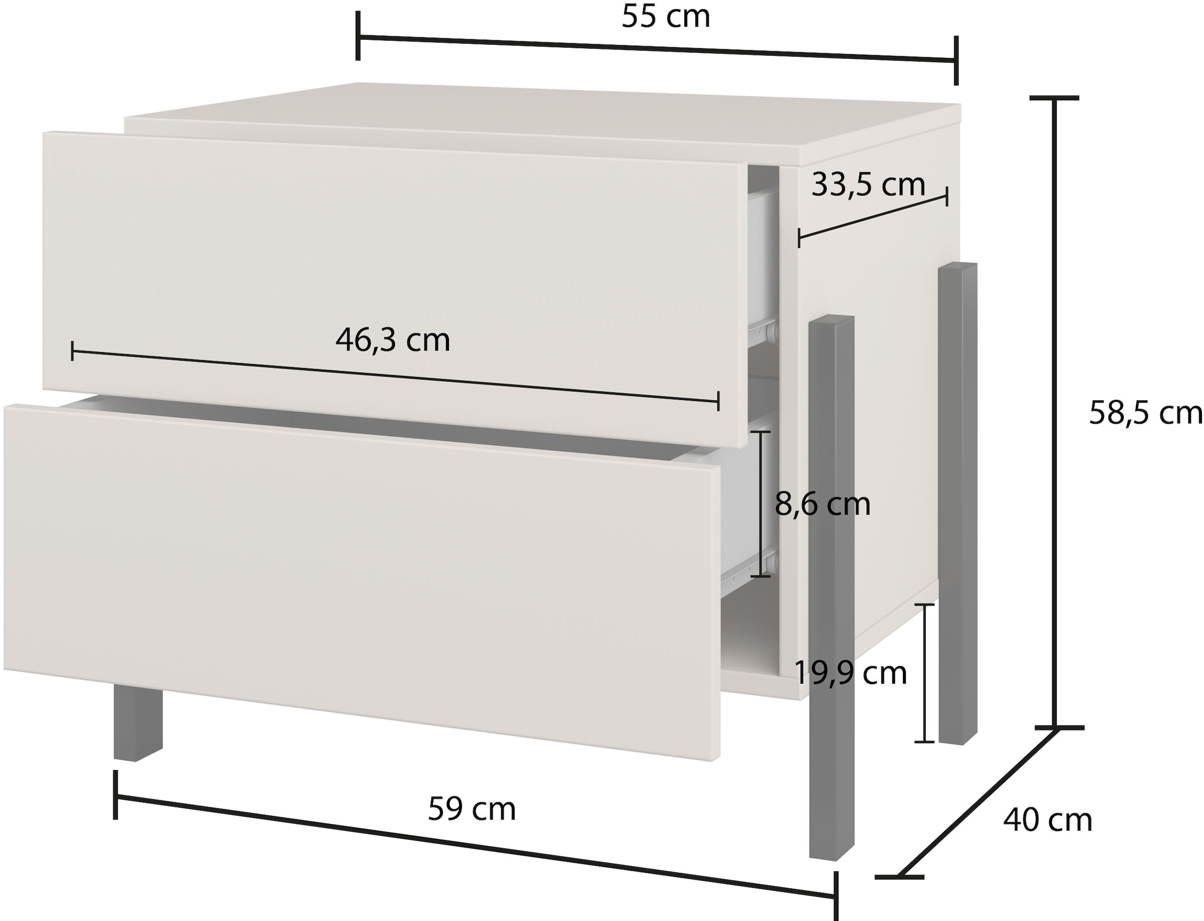 Home affaire Table de nuit »Jukon, Breite 59 cm, moderne Kommode mit zwei Schubladen« Nako mit zwei Schubladen, push to open Funktion