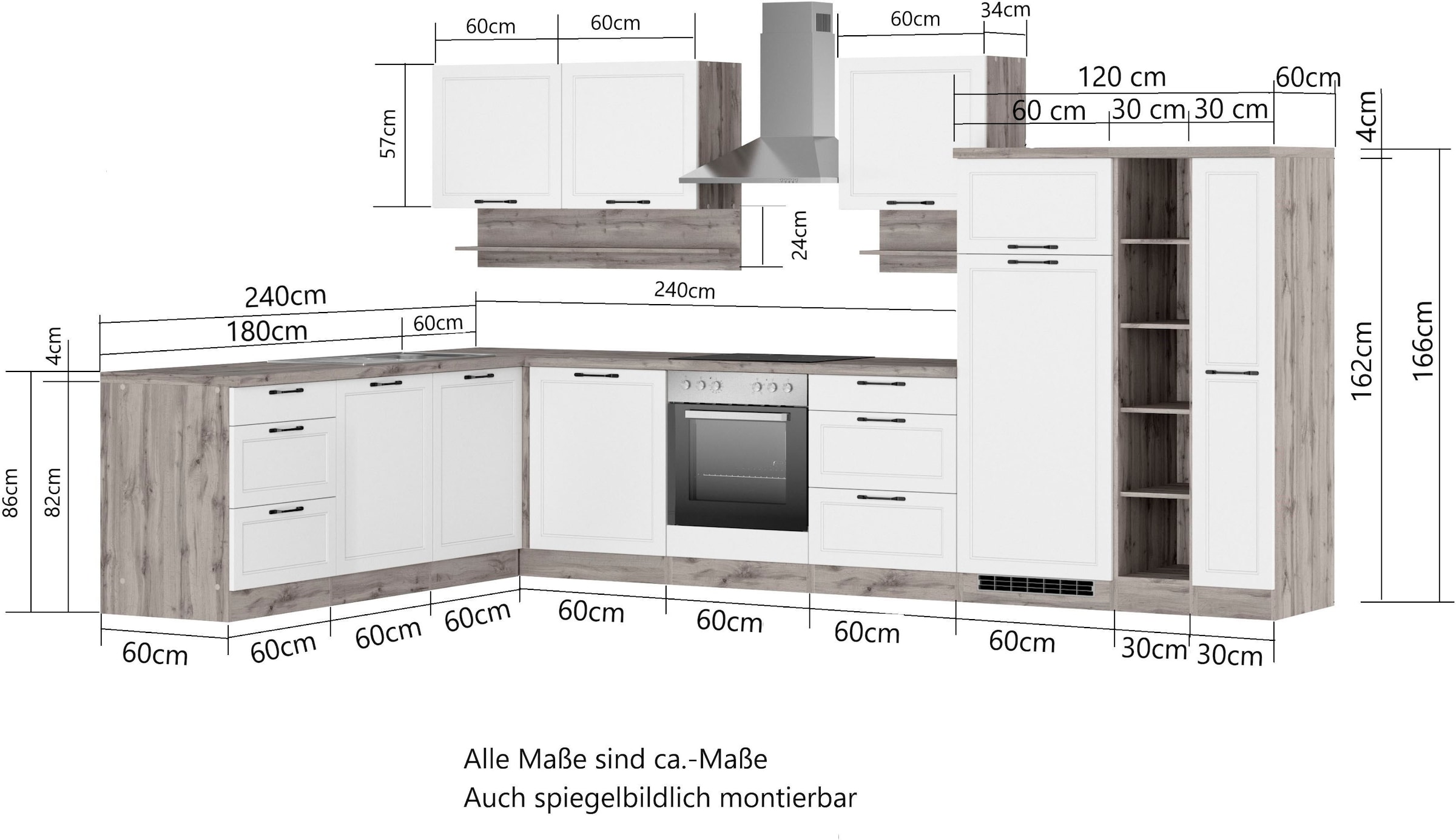 KOCHSTATION Winkelküche »KS-Lana« Stellbreite 240/360 cm, wahlweise mit oder ohne E-Geräte