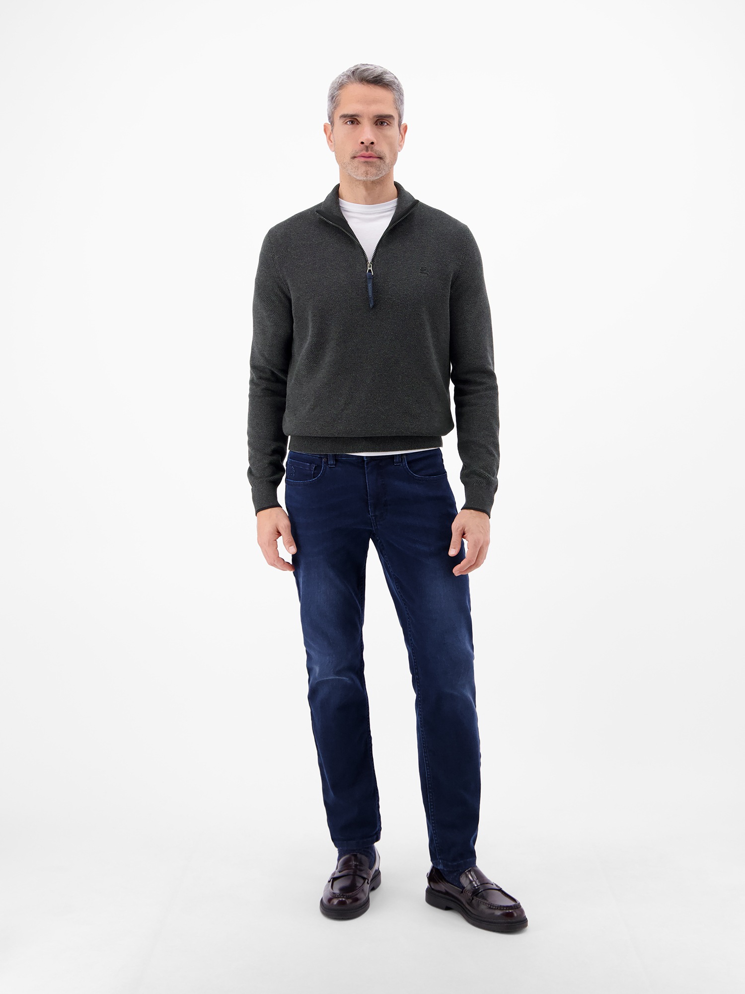 LERROS Sweatshirt »Troyer in Strukturqualität«, Herrensweatshirt aus 100% Baumwolle & Troyer-Kragen mit Reissverschluss

