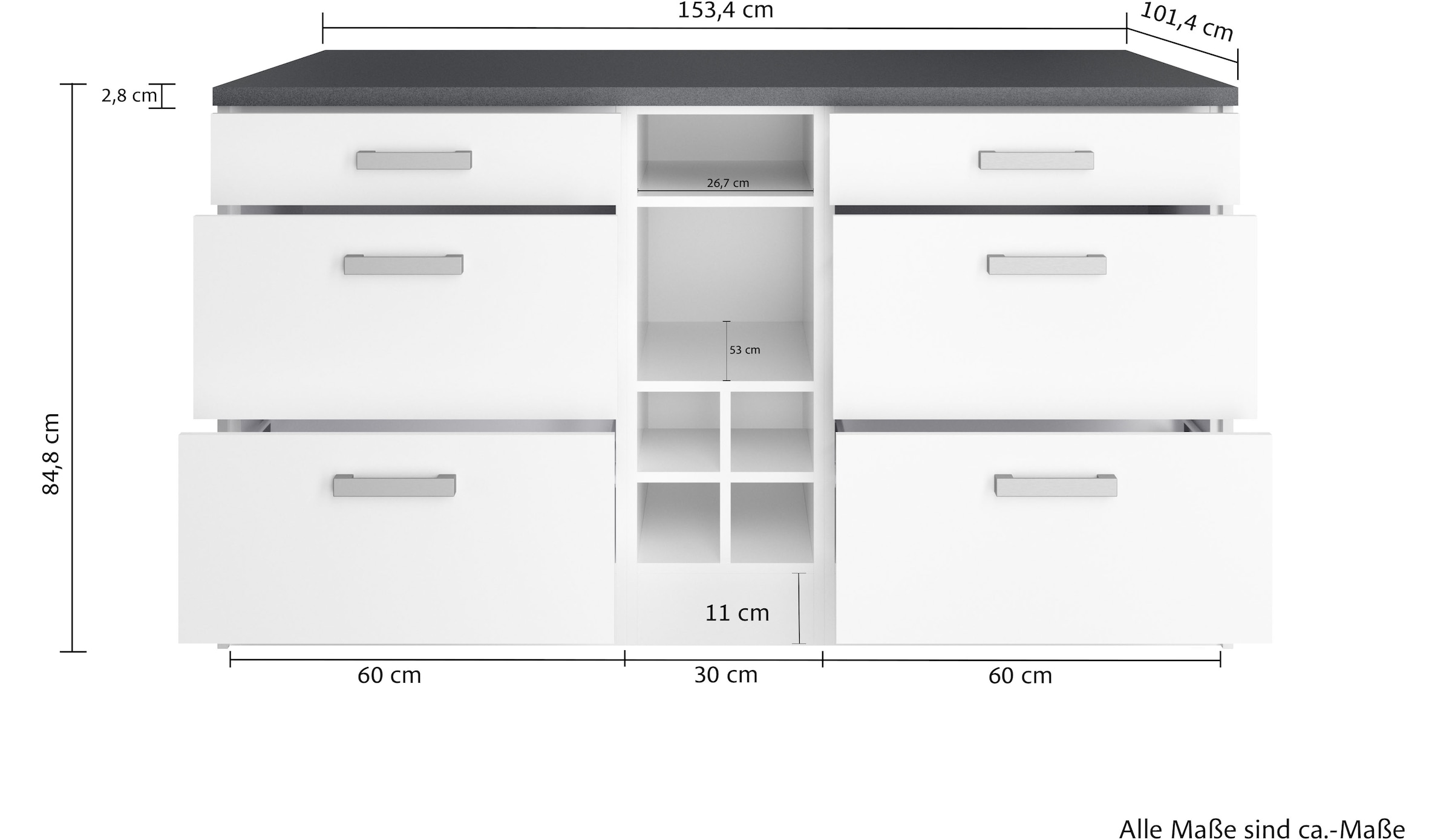 KOCHSTATION Ilot de cuisine »KS-Toronto« largeur 153 cm, façades MDF, casier à bouteilles