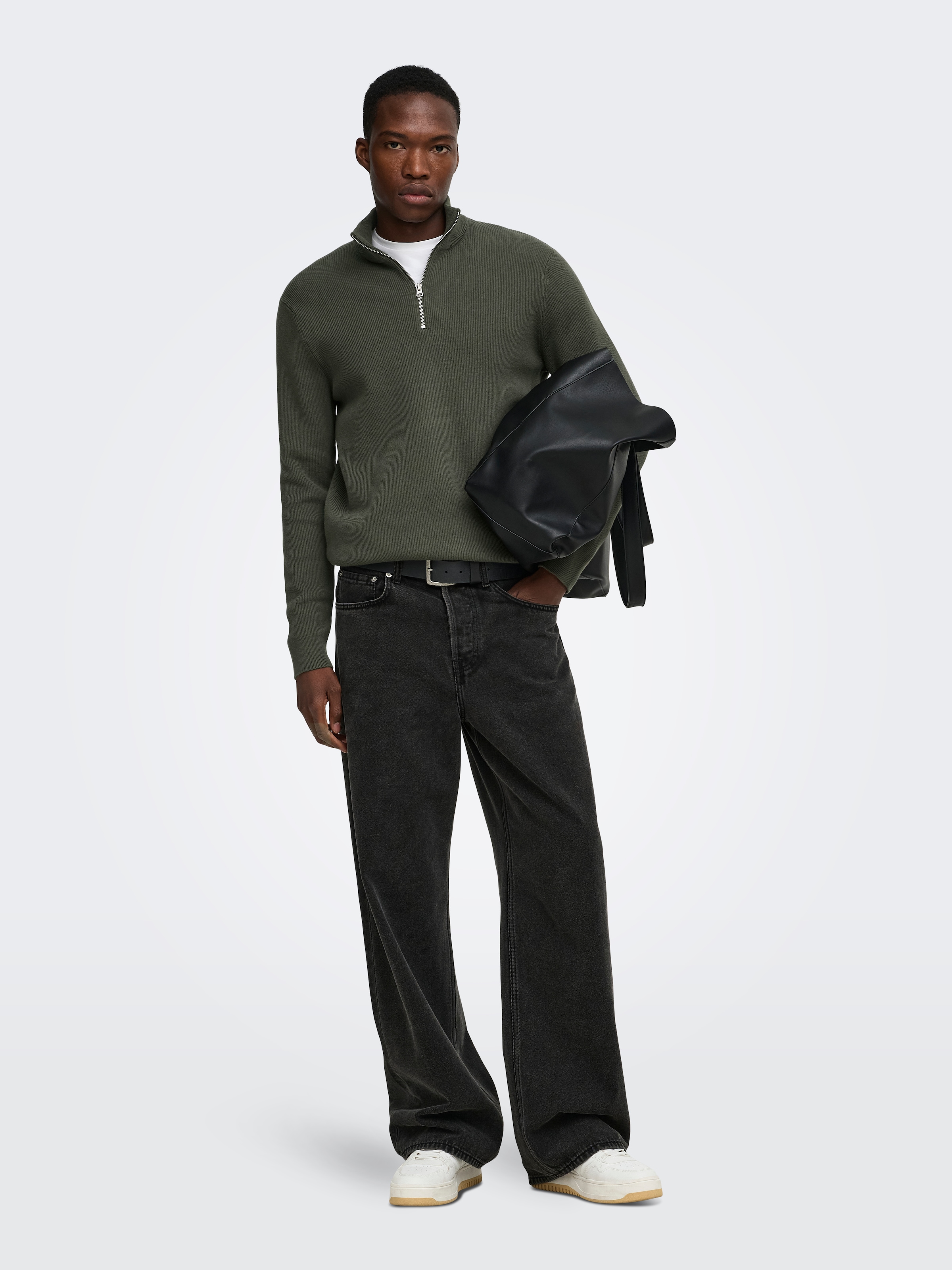 ONLY & SONS Troyer »ONSPHIL REG 12 STRUC HALF ZIP KNIT NOOS« mélange coton, coupe régulière