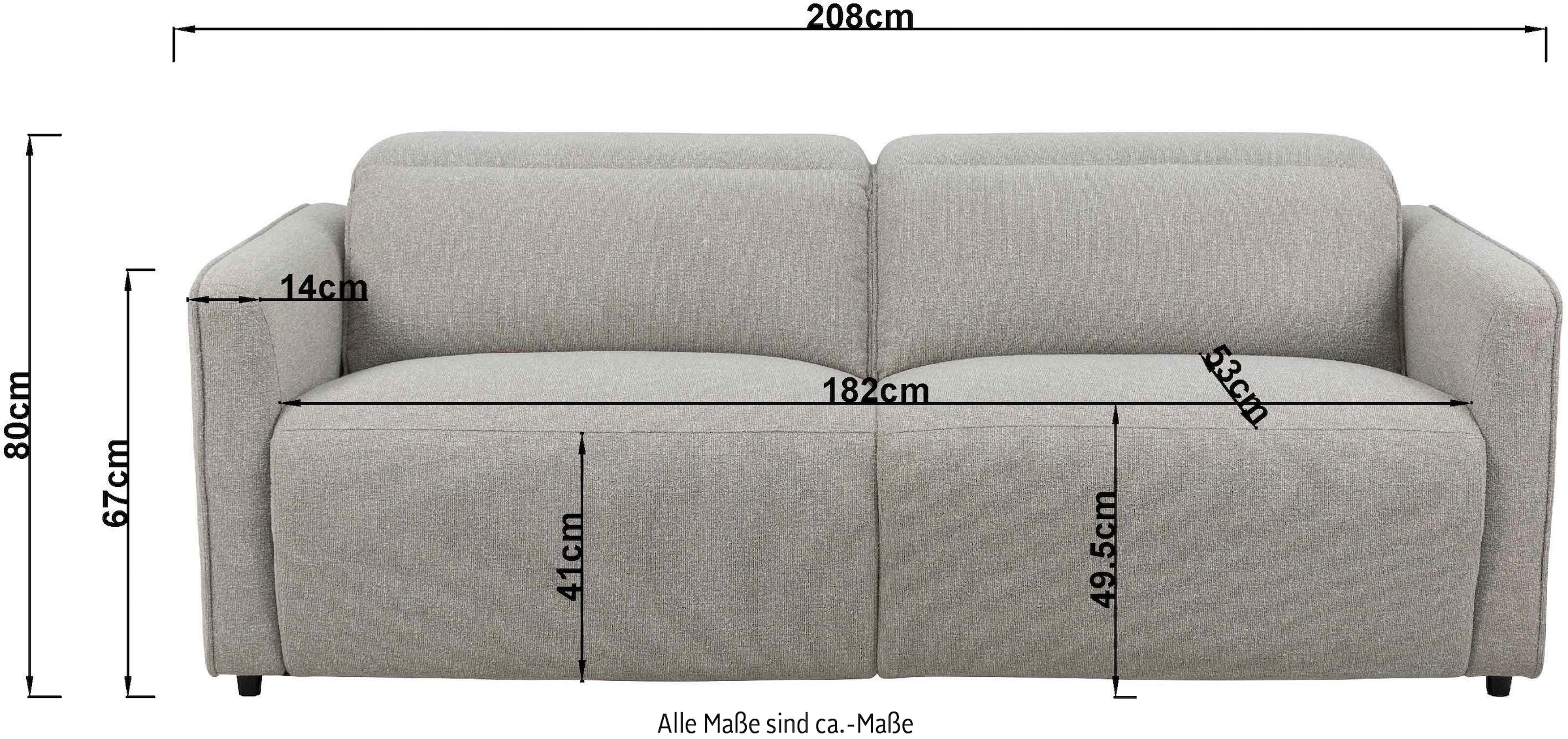 GOODproduct 2-Sitzer »KYLLY, XXL (208 cm) elektrische Relax- und Liegefunktion in 2 Sitzen« Mega-Sofa, Kopfteilverstellung, USB A/ C, Federkern, Feinstruktur