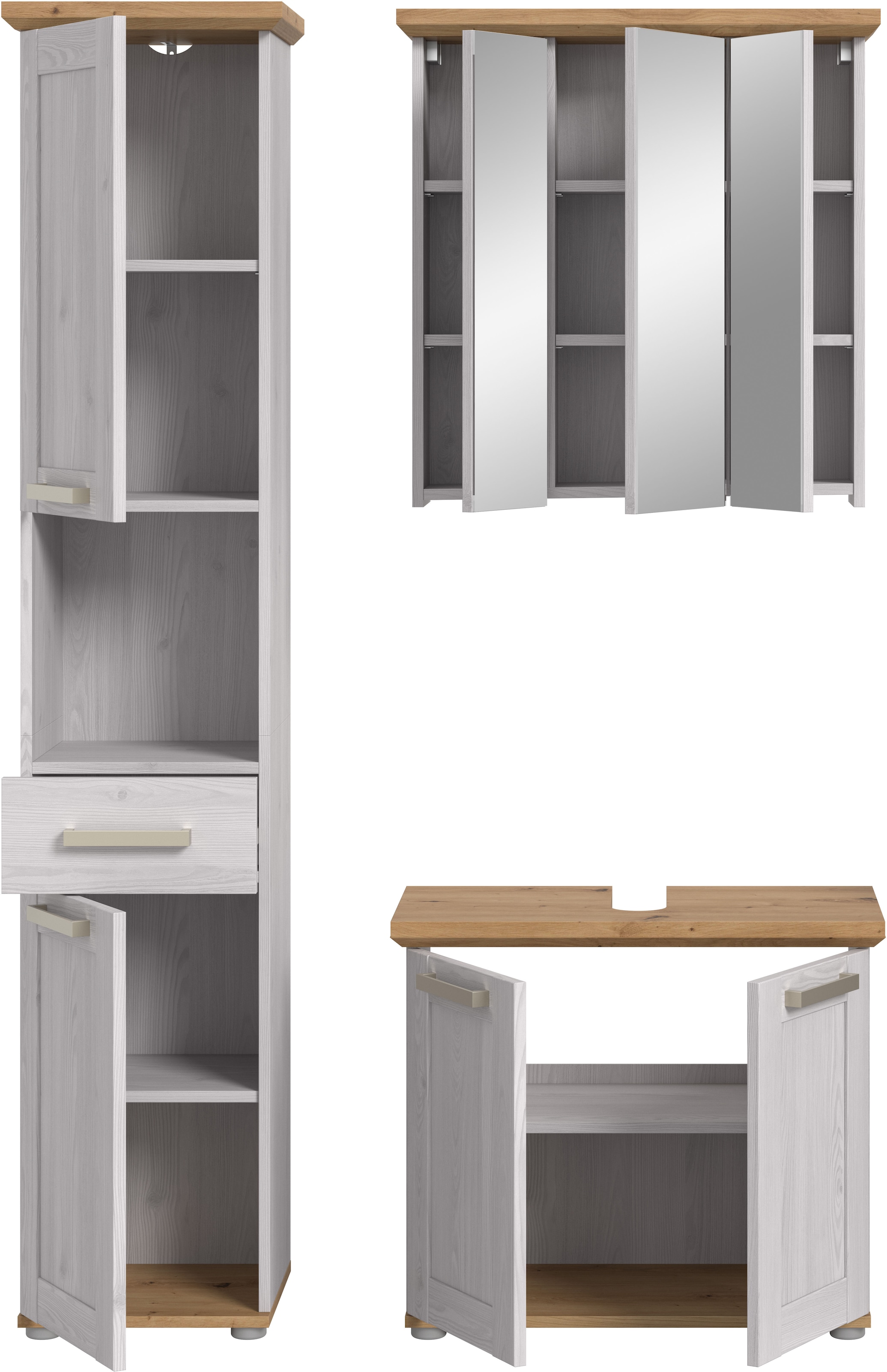 welltime Ensemble de meubles de salle de bain »COSENZA« best. aus: 1 Hochschrank, 1 Spiegelschrank, 1 Waschbeckenunterschrank, 3 cuis tlg.