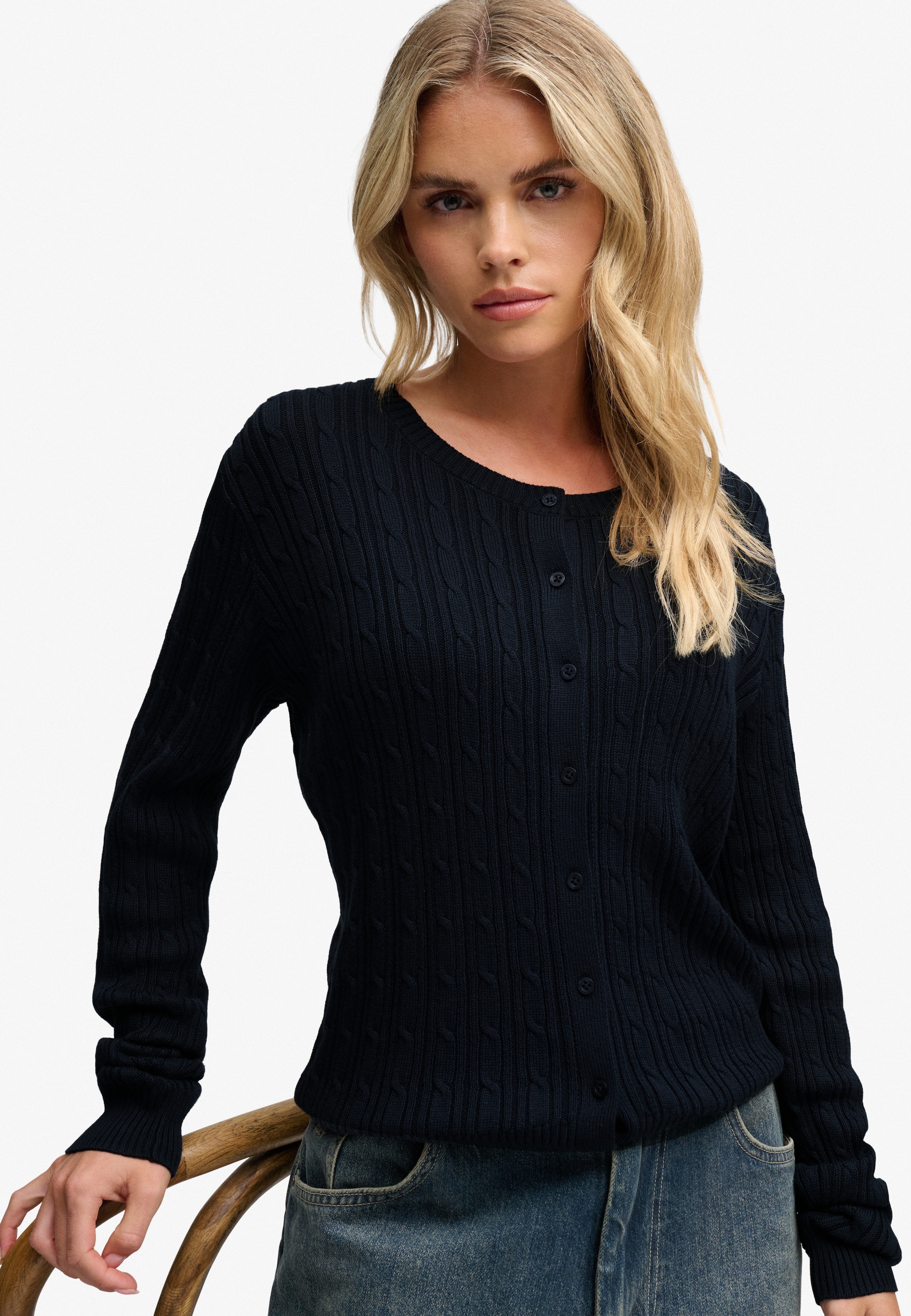 Superdry Veste en tricot »SLOUCHY CABLE CARDIGAN« Baumwollmischung