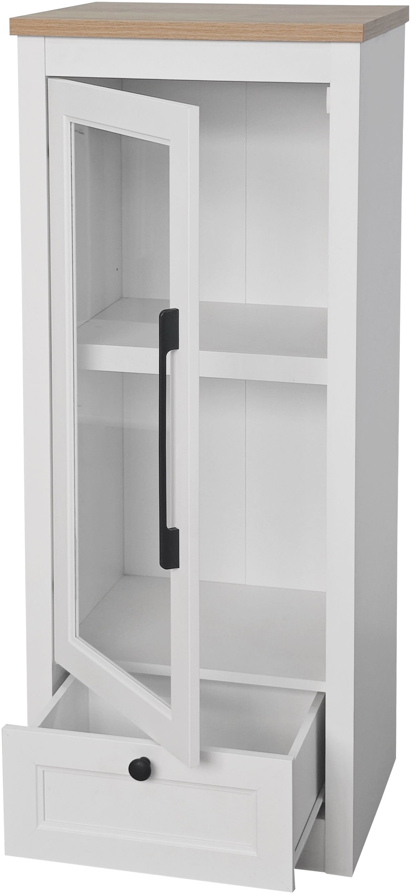 GOODproduct Vitrine »Ismund« aus MDF, mit Holz-Zierleiste, schwarzem Metallgriff, Höhe 121 cm