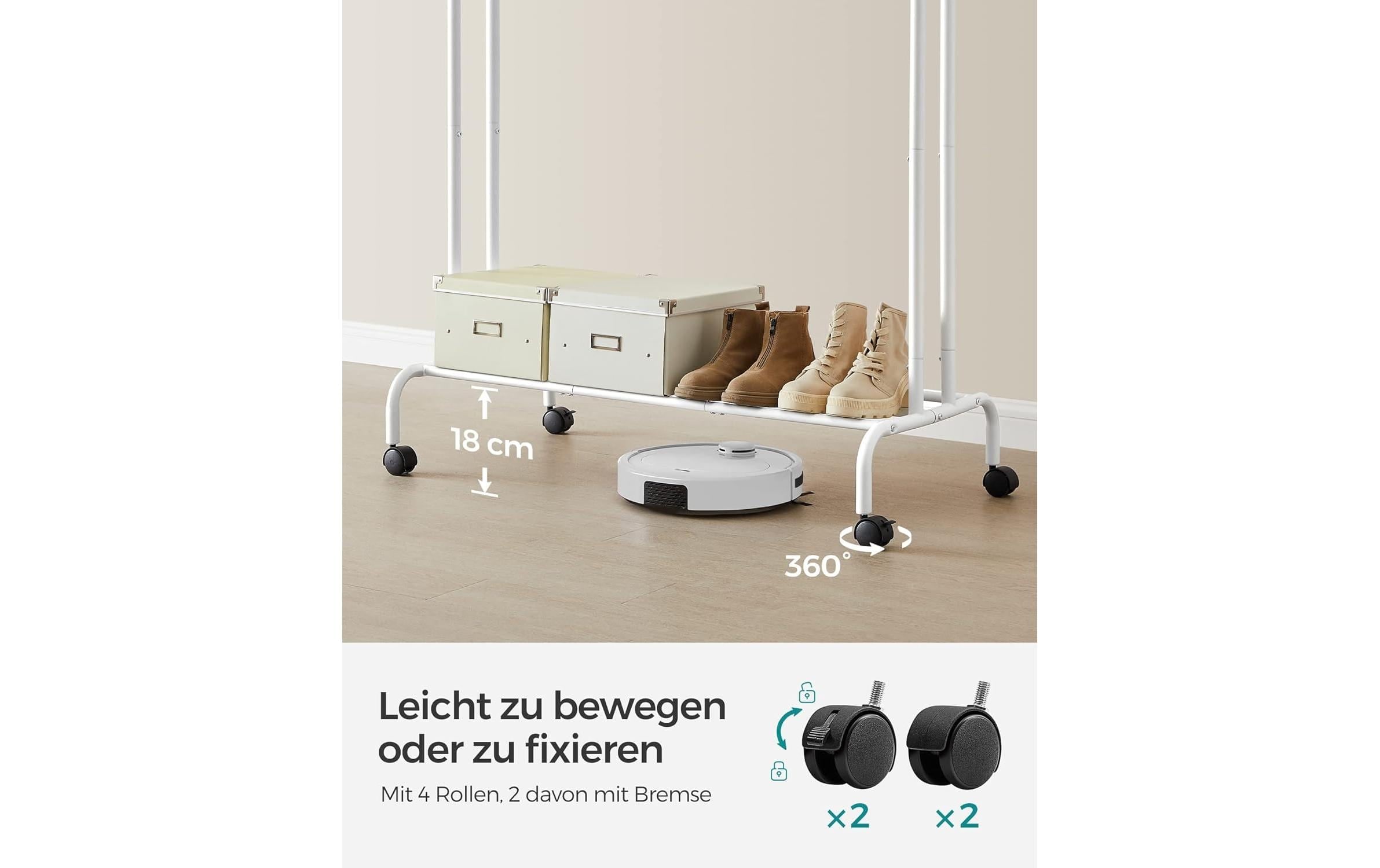 SONGMICS Porte-manteau »mit Rädern White« Mobiler Garderobenständer mit Doppelstange und Ablagefläche