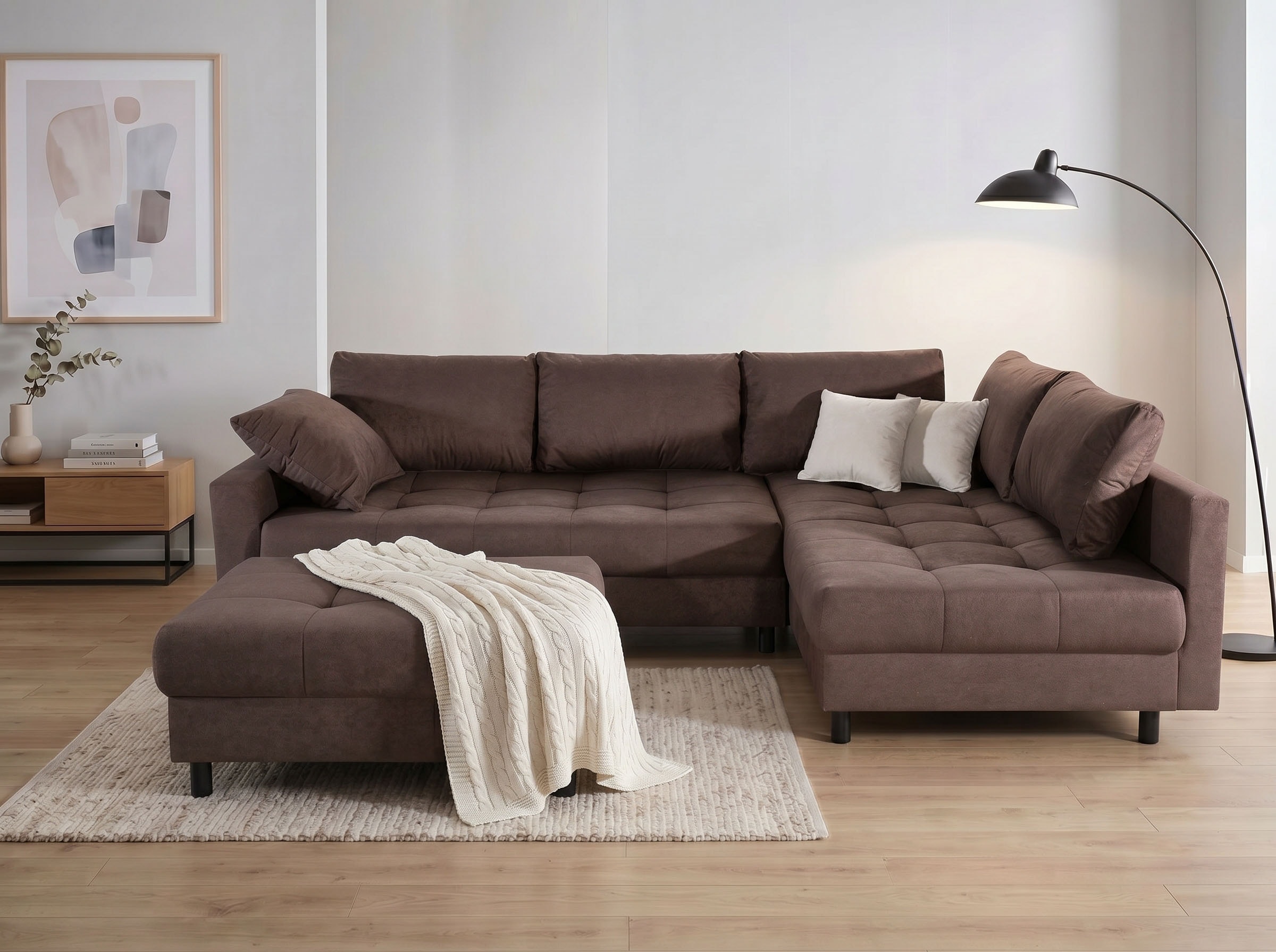 COLLECTION AB Ecksofa »Toni XL L-Form 274 cm Set inkl. Hocker« Set: Sofa & Hocker, 2 Zierkissen, Bonell-Federkern