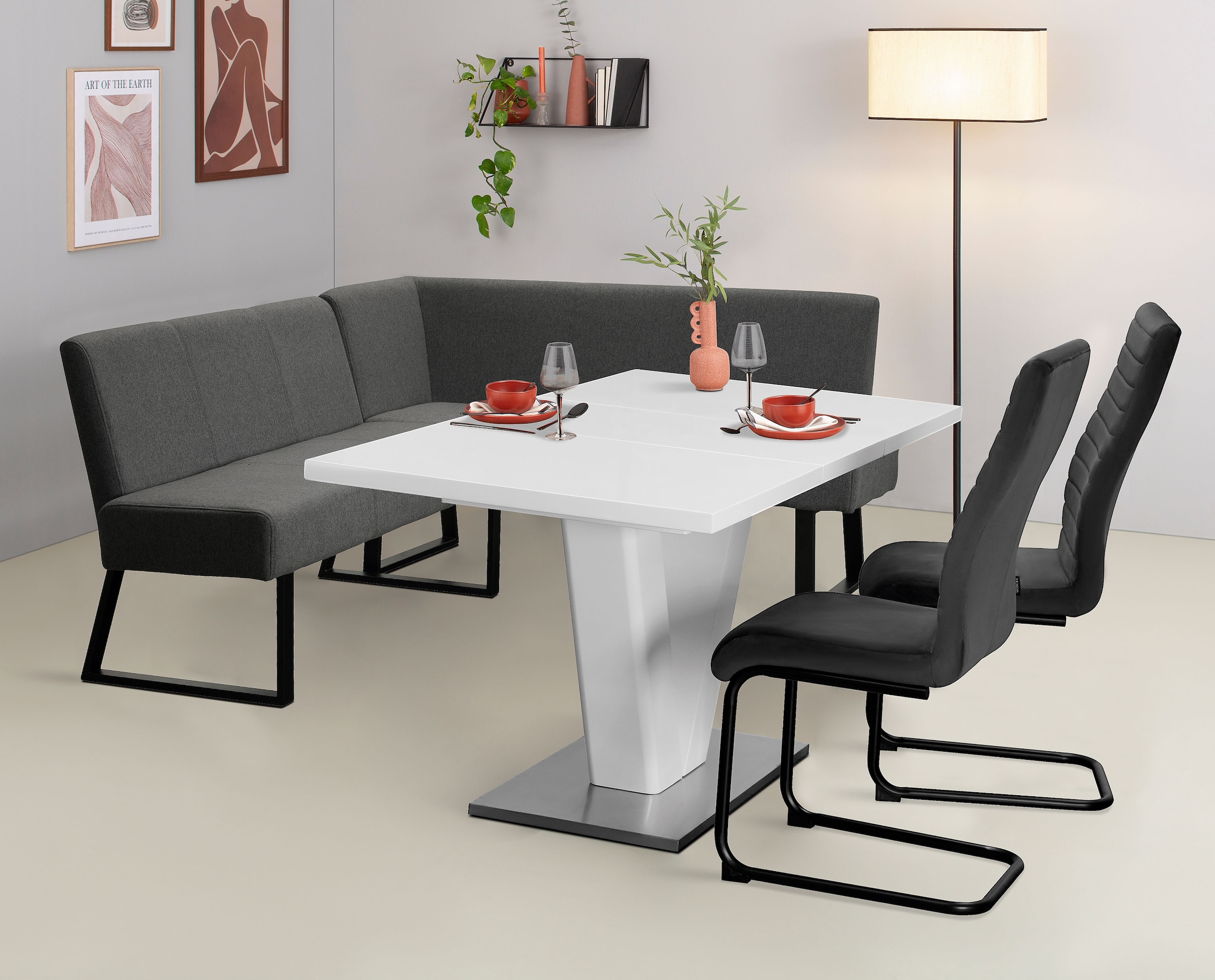 GOODproduct Banc d'angle »Gladiole,« Sitzbank, Esszimmerbank, Bank,  mit Taschenfederkern, schwarzes Metallgestell, Breite 190 cm