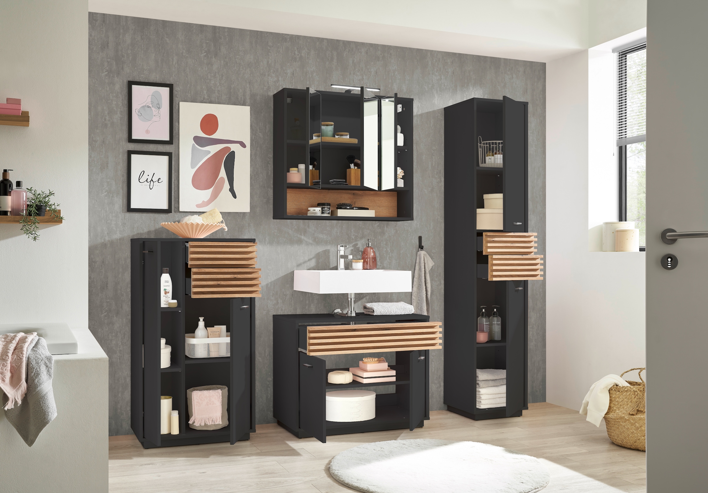 BASIC by Balculina Waschbeckenunterschrank »Liguria B/H/T 80x64x40 cm« 1 Stk. tlg. Breite 80cm, Unterflurauszug, FSC-Mix 70%