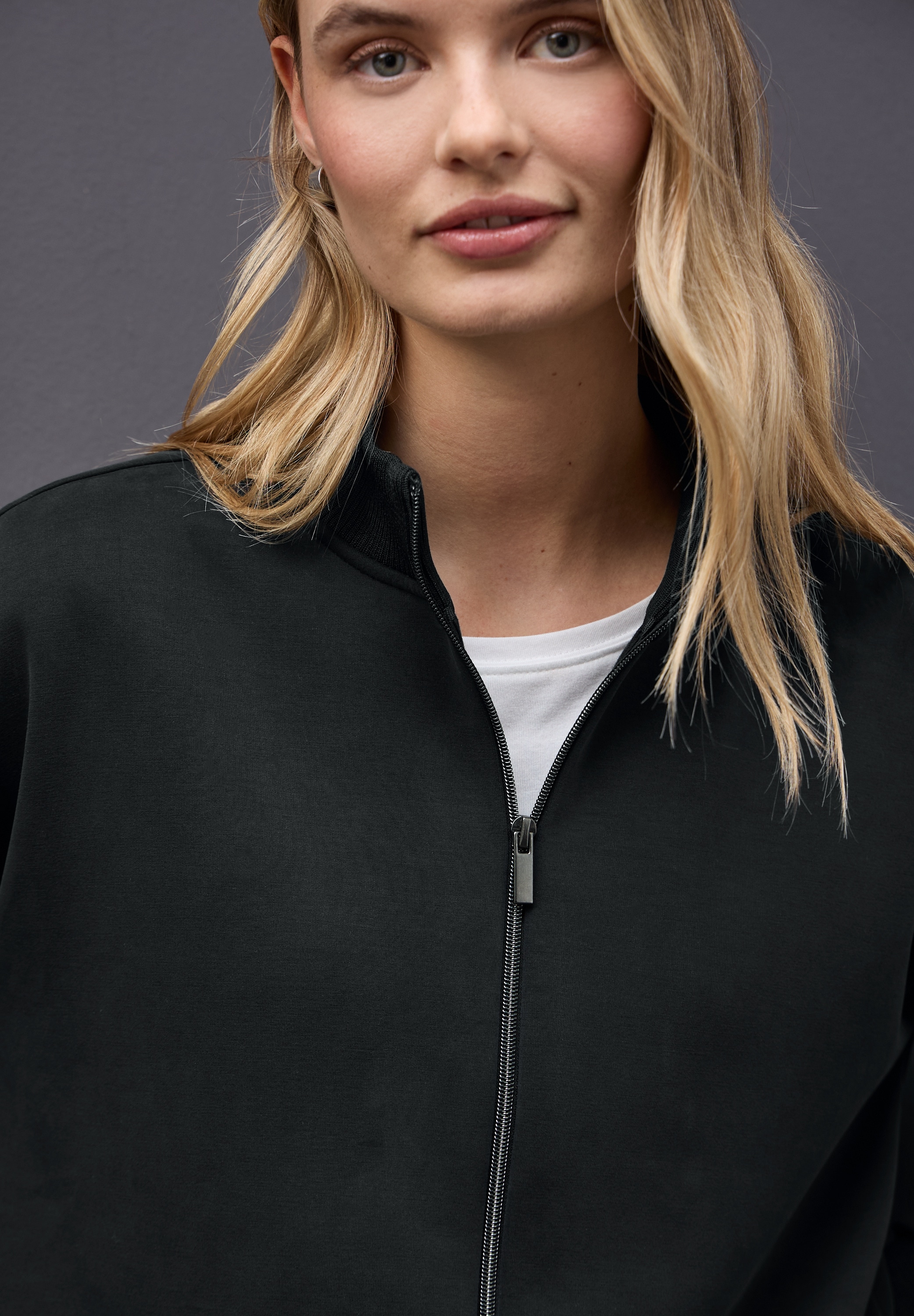 STREET ONE Veste sweat mit Rippdetails und im Silk-Look