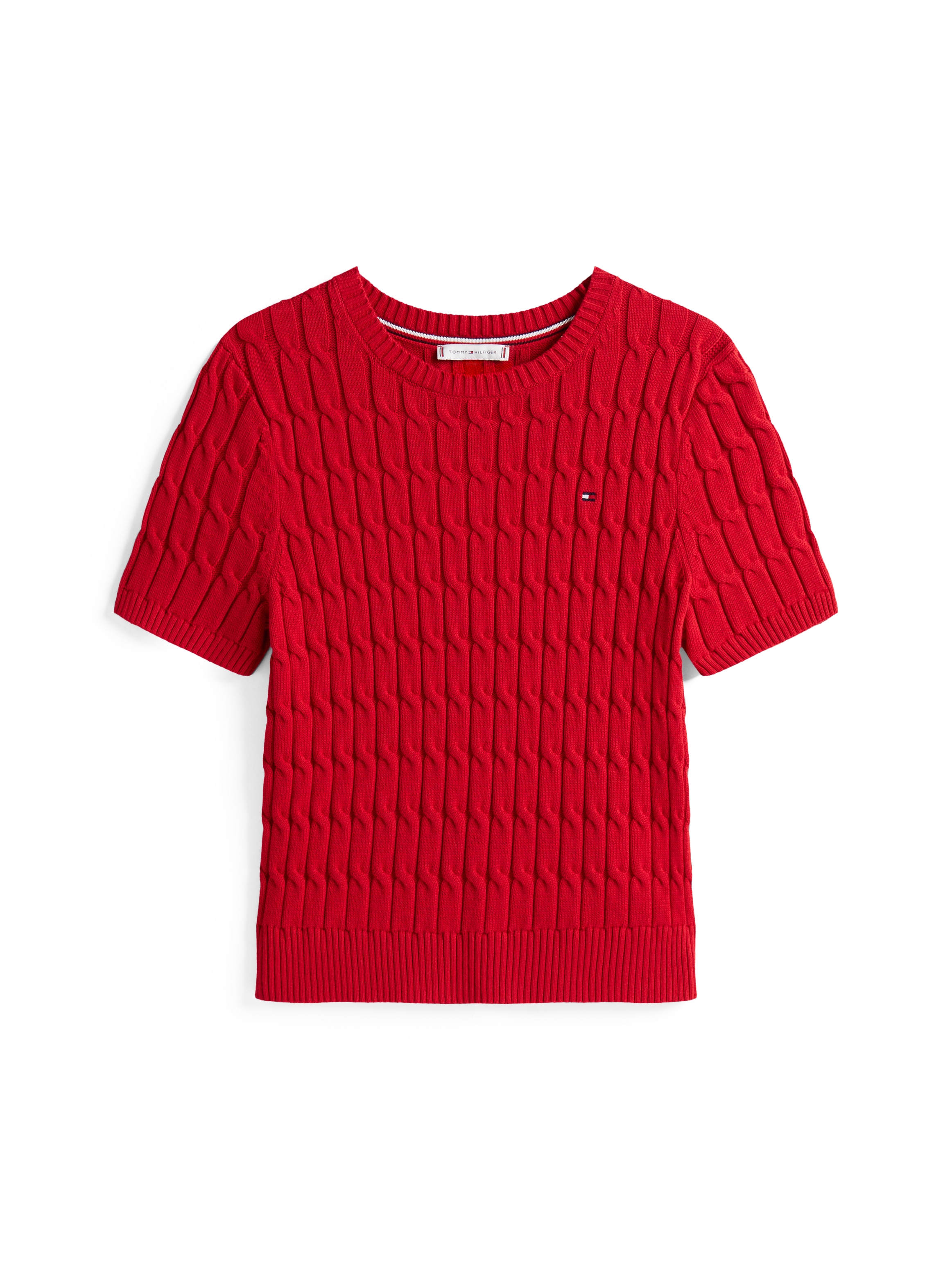 Tommy Hilfiger Kurzarmpullover »CO CABLE MID GG S/S C-NK SWT« mit Zopfmuster