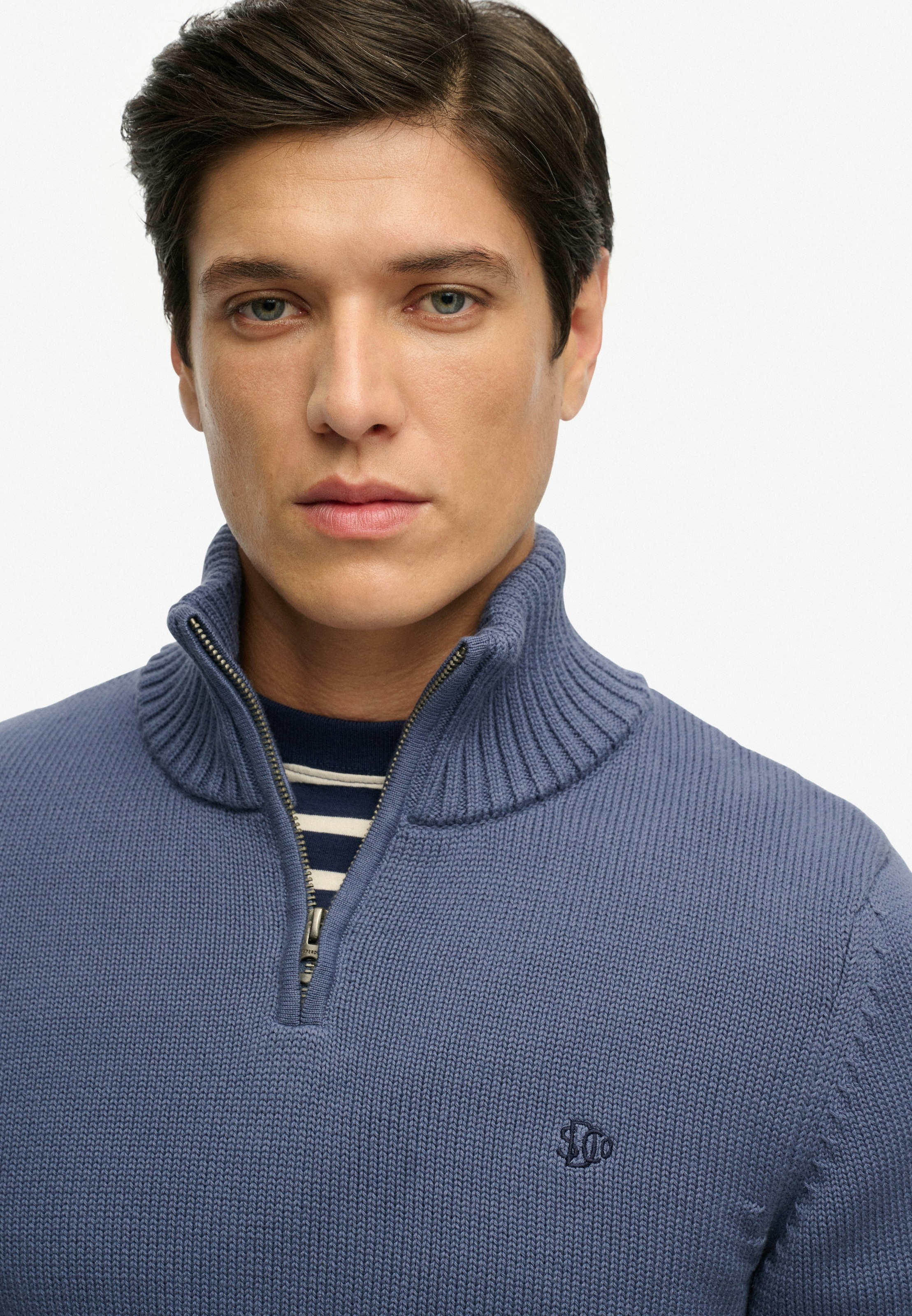 Superdry Pull en tricot »COTTON KNIT HENLEY« en coton, coupe slim, col montant, longueur hanches, facile d'entretien