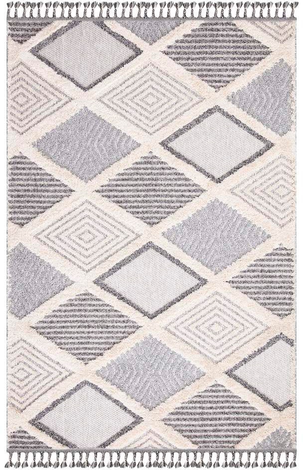Carpet City Hochflor-Teppich »Valencia 731« rechteckig 20 mm Höhe Läufer, Boho-Stil, 3D-Effekt, Raute, Hoch-Tief-Struktur, mit Fransen