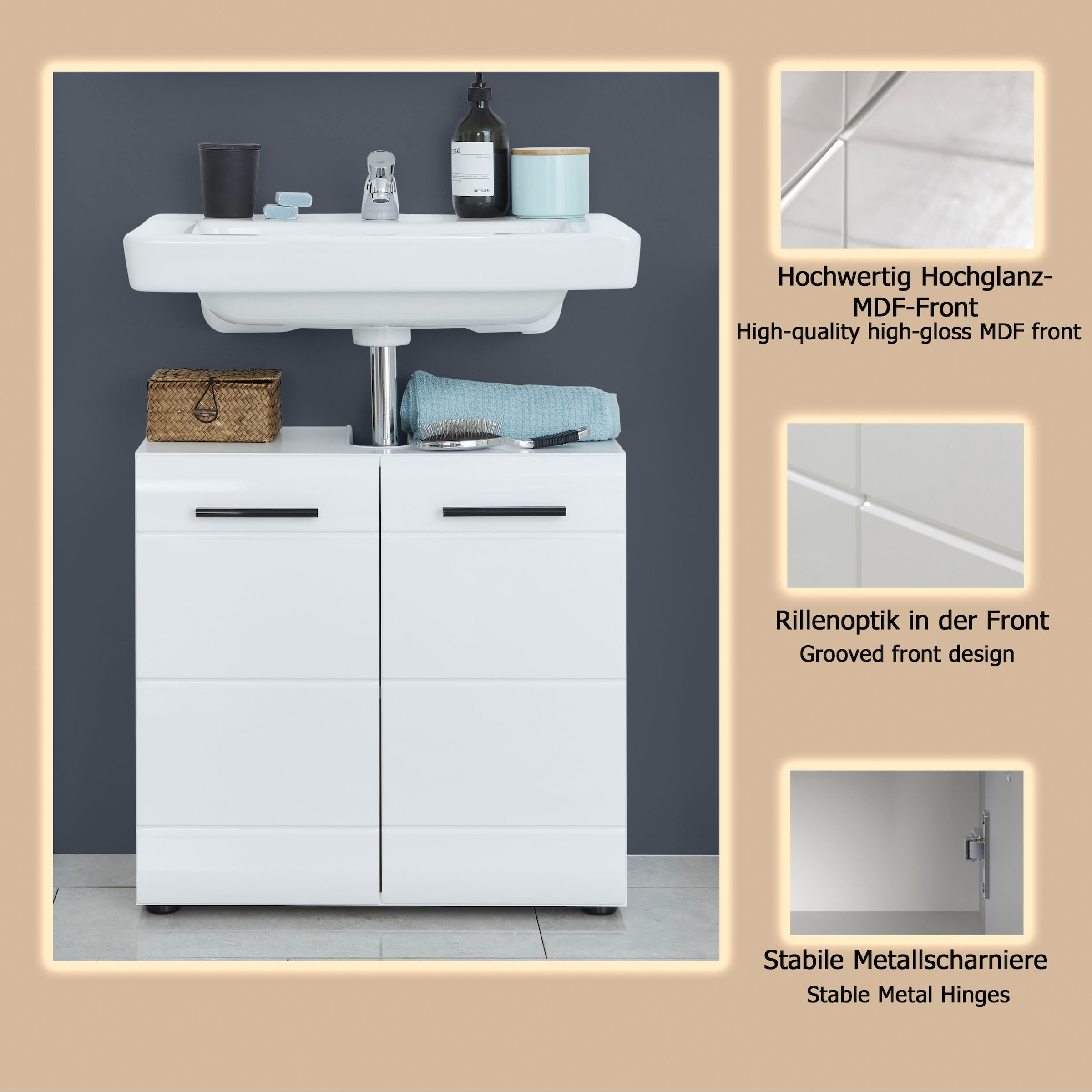 welltime Armoire sous lavabo »Sovana« meuble-lavabo avec compartiment réglable - dimensions (L/P/H) 60/31/56 cm