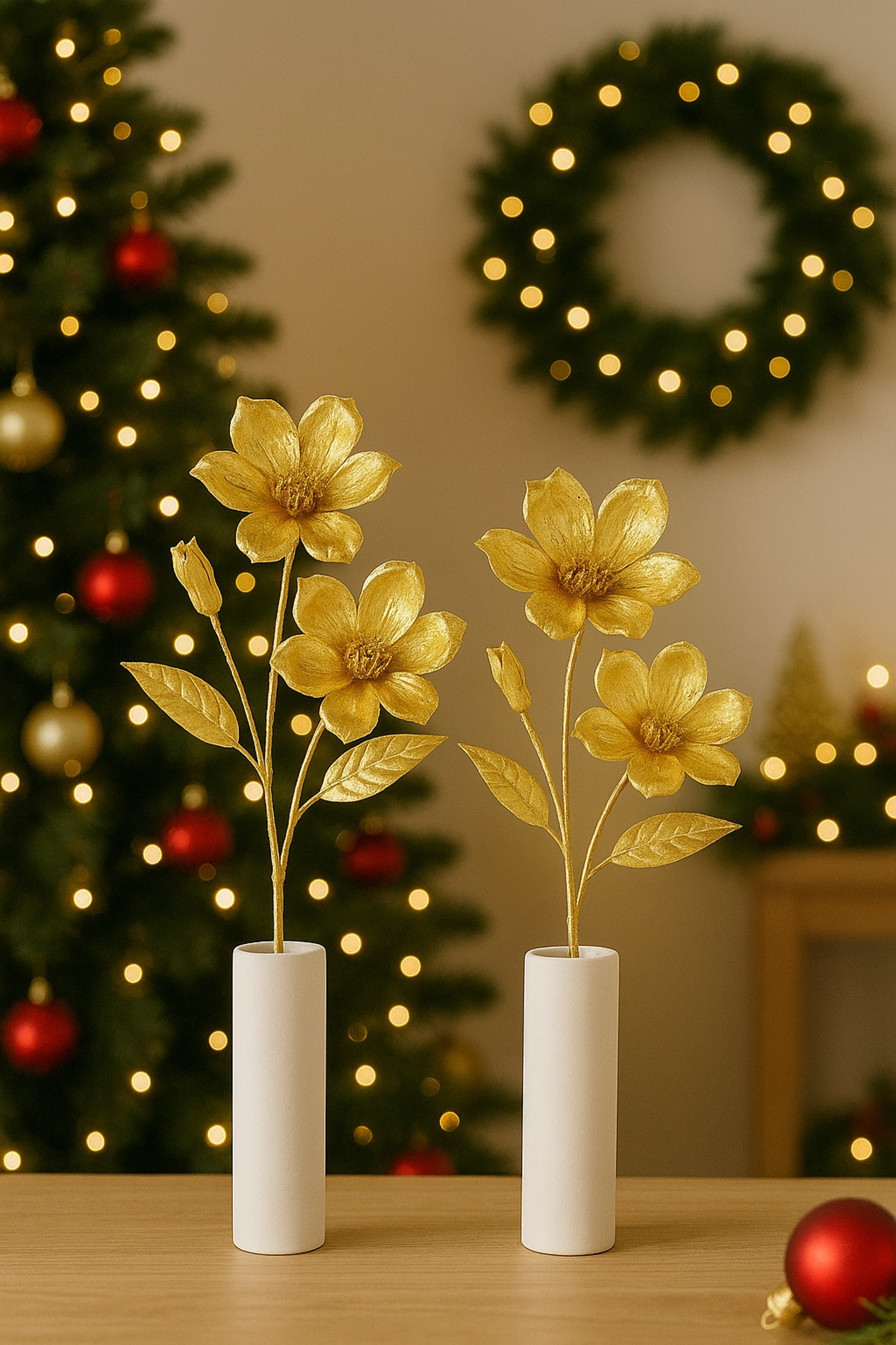 I.GE.A. Kunstblume »Magnolie« 2er Set Dekoblume Metallic Effekt glänzende Weihnachtsdeko Blüten
