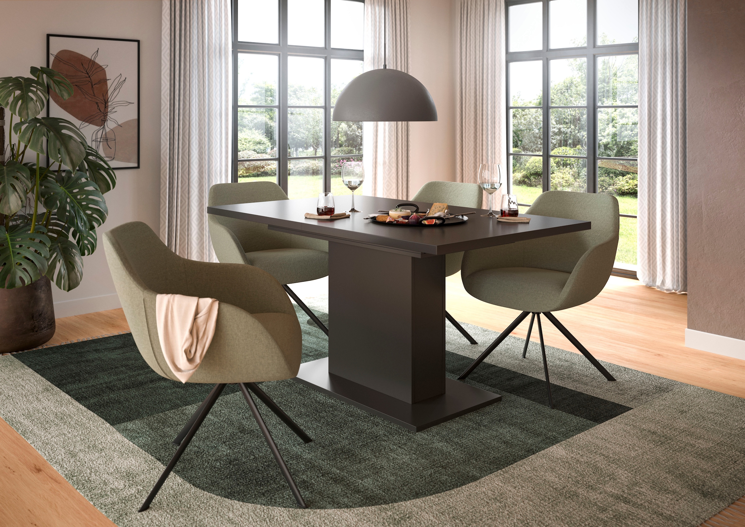 Home affaire Esstisch »Motus, ausziehbar 150 -190 cm, inklusive 40 cm Einlegeplatte« Set, 1 Stk. tlg. Säulengestell mit Bodenplatte, Tisch, Küchentisch, Esszimmer, Küche