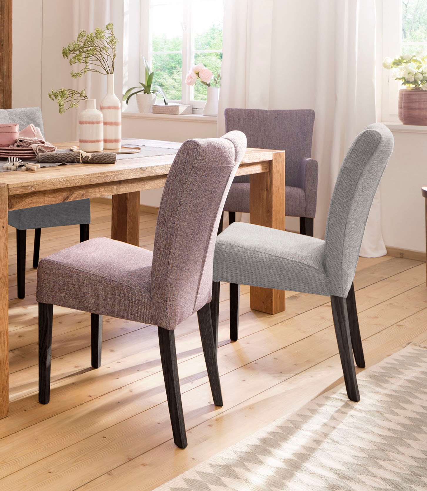 Home affaire Chaise de salle à manger »Queen« (Set) 2 cuisBeine aus massiver Buche, wengefarben lackiert, Polsterstuhl