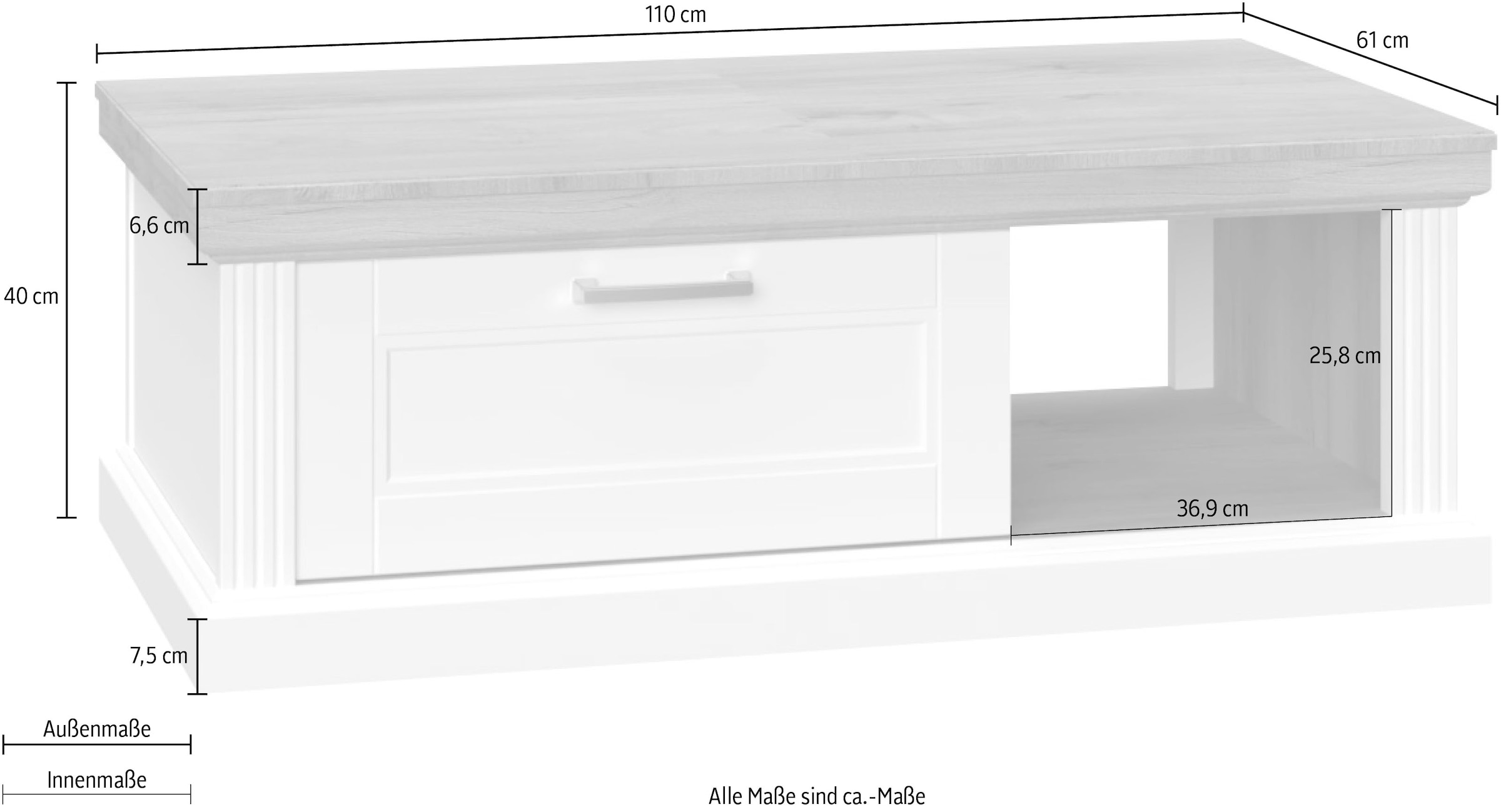 GOODproduct Table basse »Tara« (H/L/P) : 40/110/61 cm,  laqué avec vernis UV à base d'eau, avec fonction soft-close