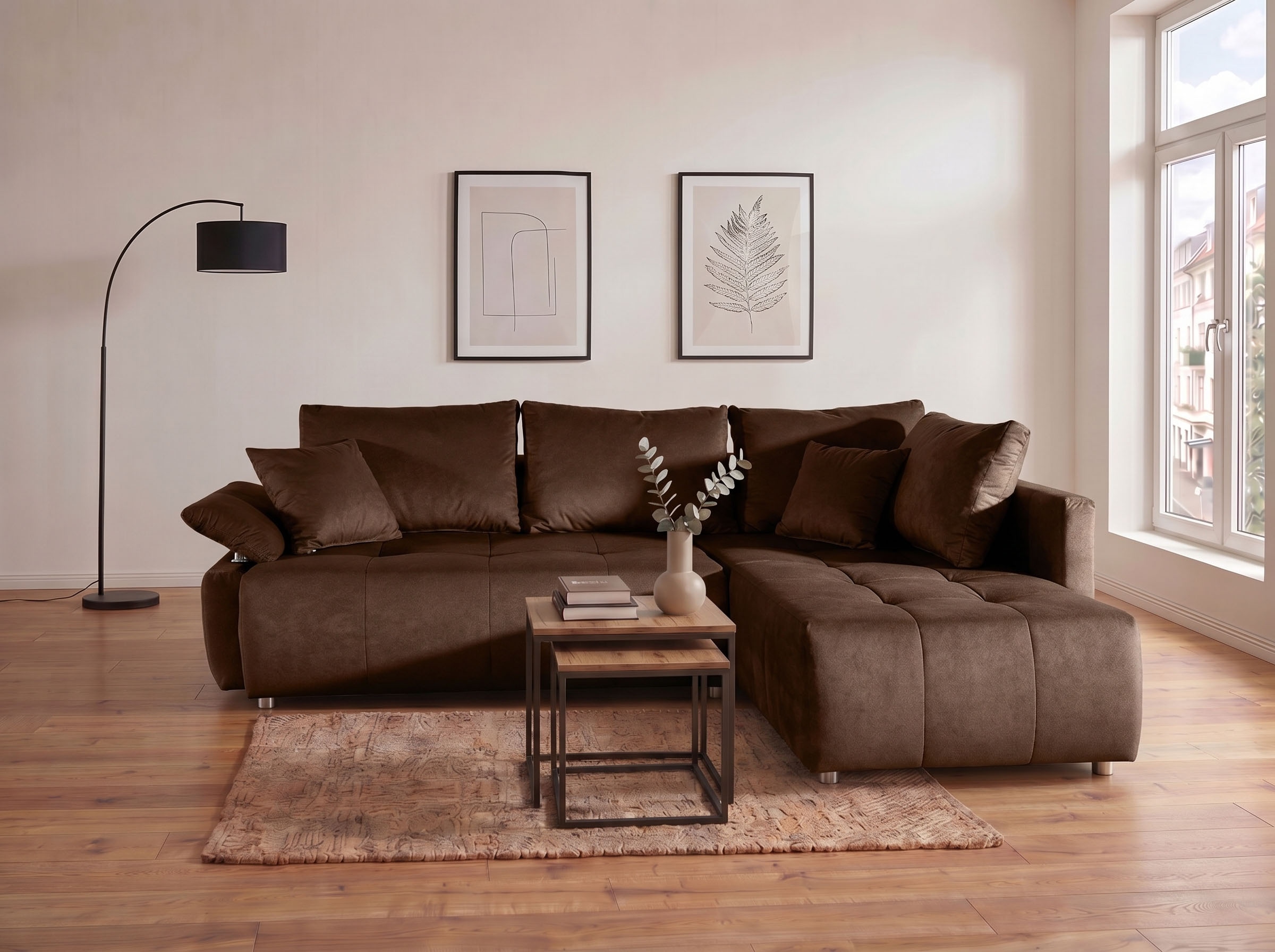COLLECTION AB Canapé d'angle »Funtastic, Breite 213 cm« avec fonction sommeil, coffre de lit, réglage des accoudoirs et ressorts Bonnell