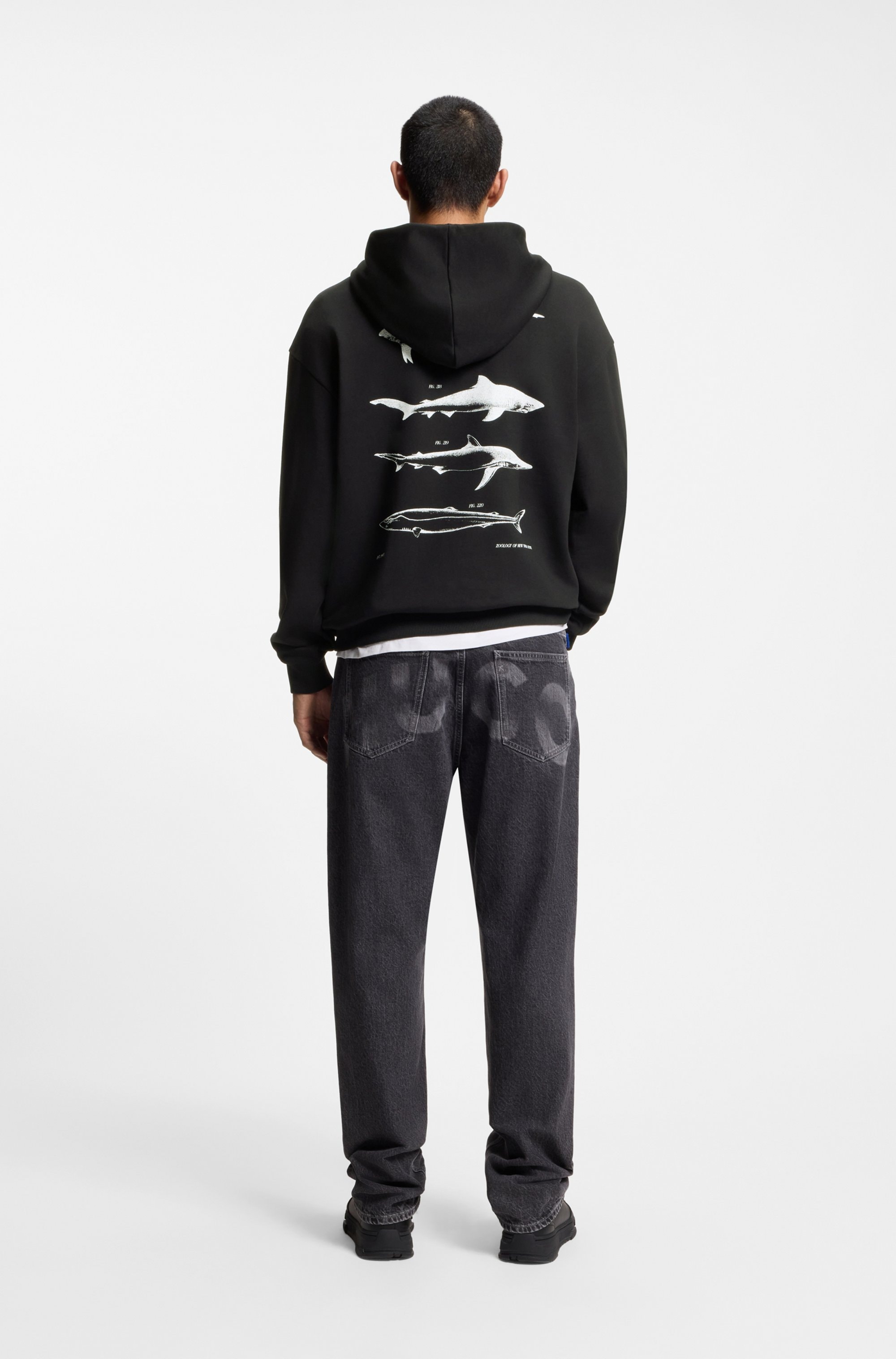 HUGO Blue Hoodie , Regular Fit, Kängurutasche, Rückendruck
