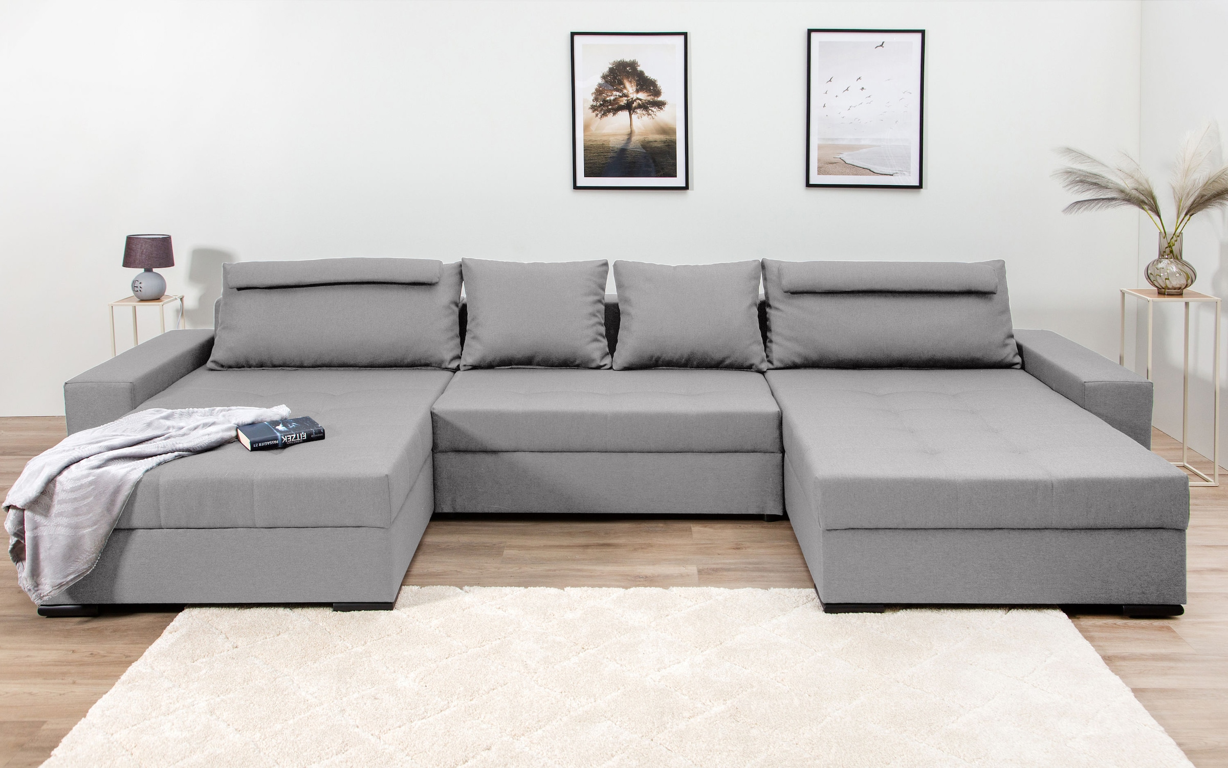 COLLECTION AB Wohnlandschaft »Josy XXXL-Relax U-Form, B: 352 cm« mit Bettfunktion, Bettkasten & 2 Nackenkissen, Federkern