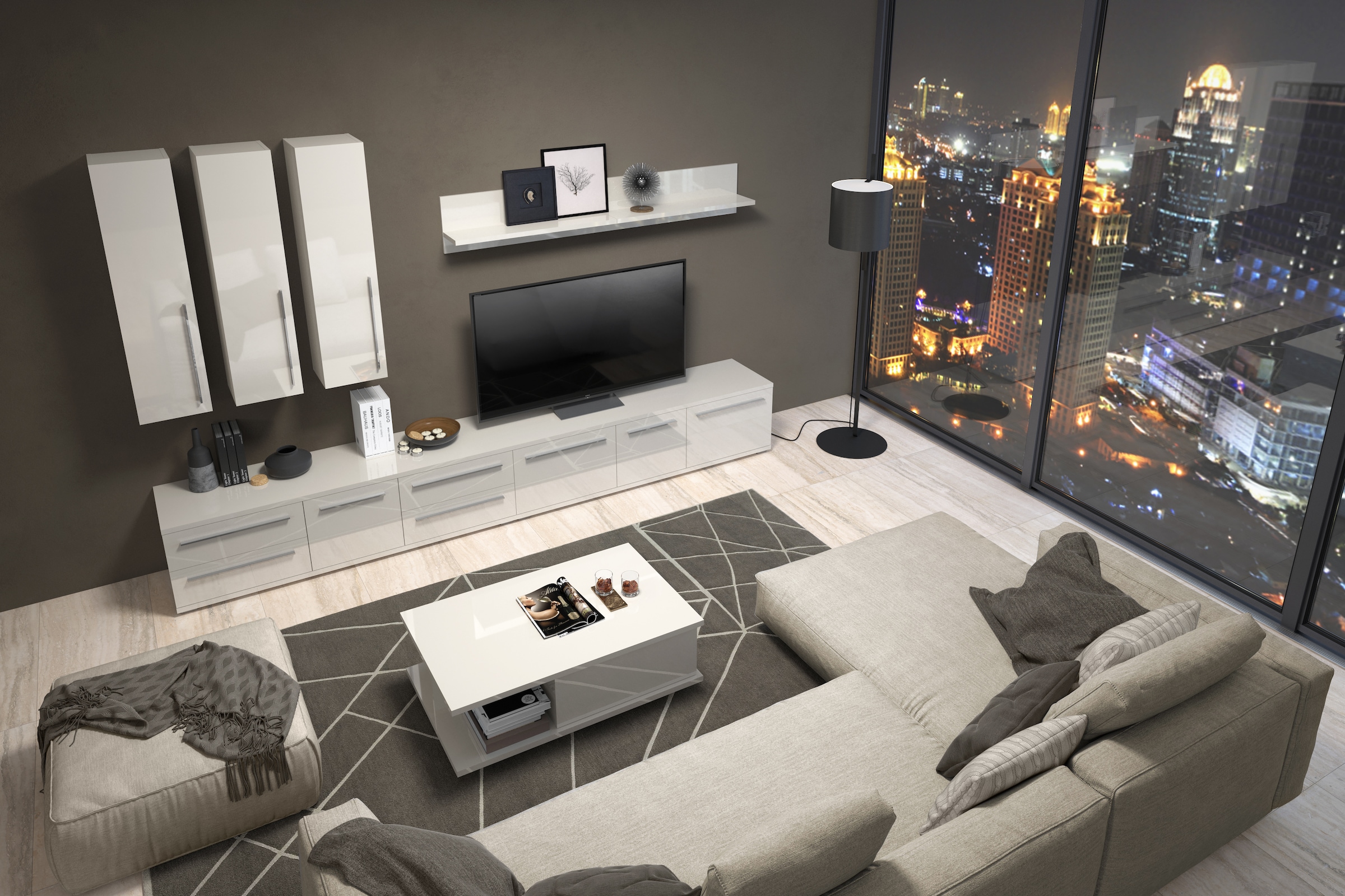 PLACES OF STYLE Hängevitrine »Piano« UV lackiert, Soft-Close-Funktion, Höhe 115 cm, Breite 29,7 cm