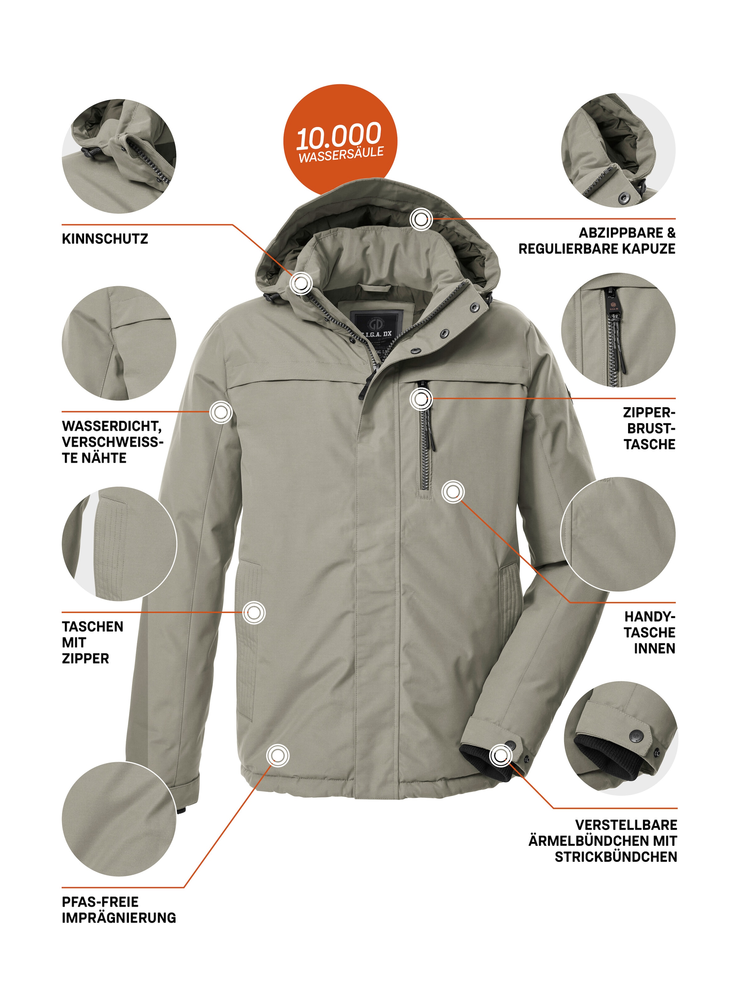 G.I.G.A. DX by killtec Funktionsjacke »GW 39 MN JCKT« Wasserdichte, atmungsaktive Winterjacke mit verstellbarer Kapuze