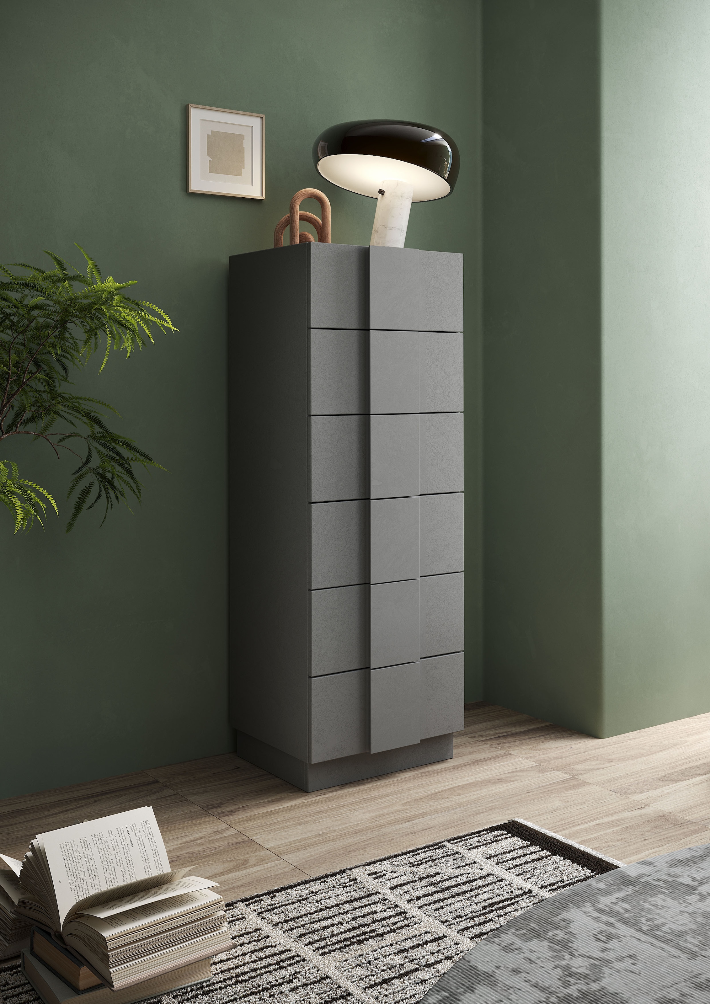 Home affaire Schubkastenkommode »Jupiter, Kommode, Beistellkommode, Hochkommode, 6 Schubladen« B/T/H 50/138/42 cm, moderne Griffblende, trendiges Steingrau, kompakt