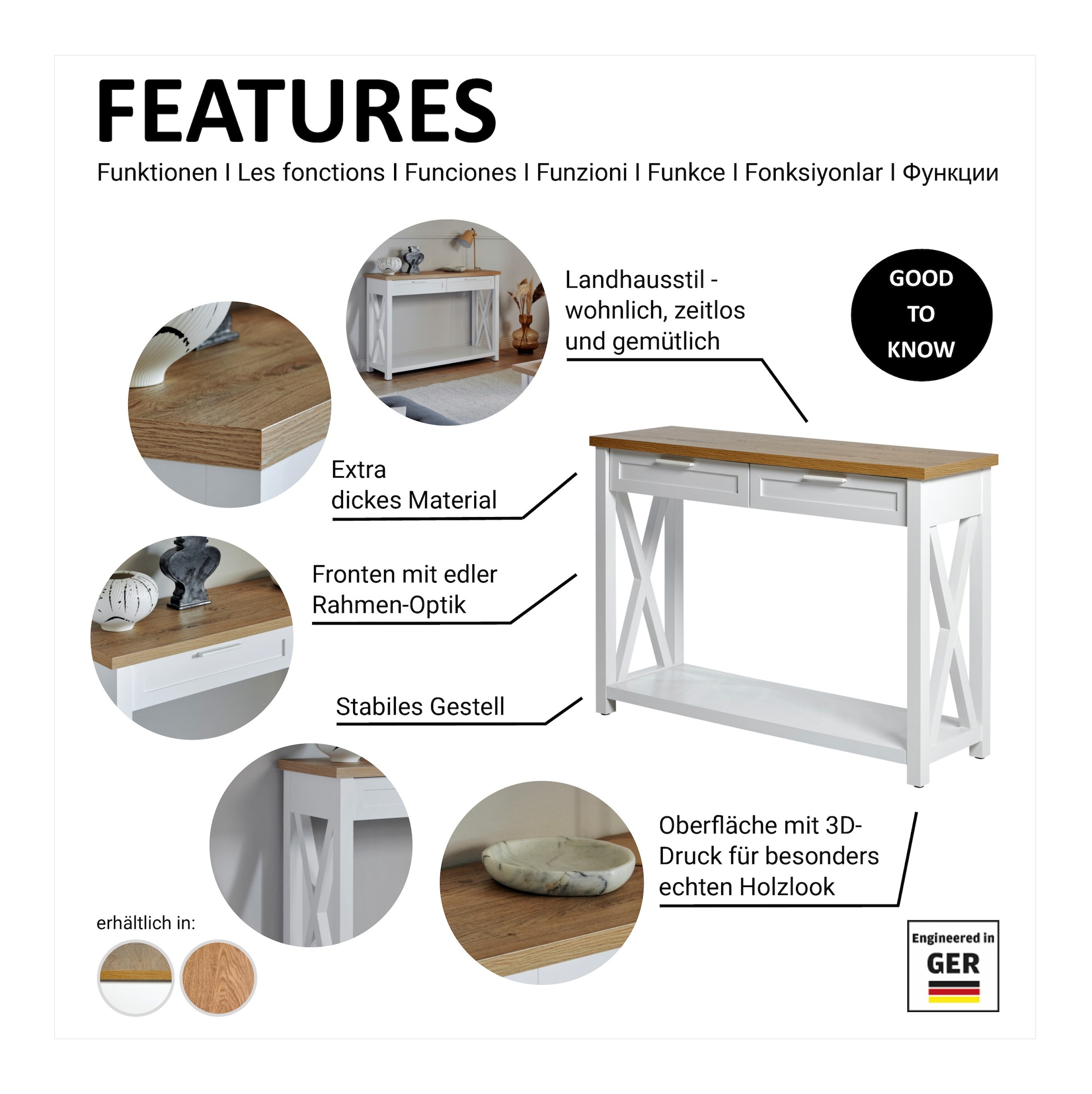 Jahnke Konsolentisch »Chalet« 1 Stk. tlg. Konsolentisch mit 2 Schubladen und Ablage, Landhausstil, X-Design