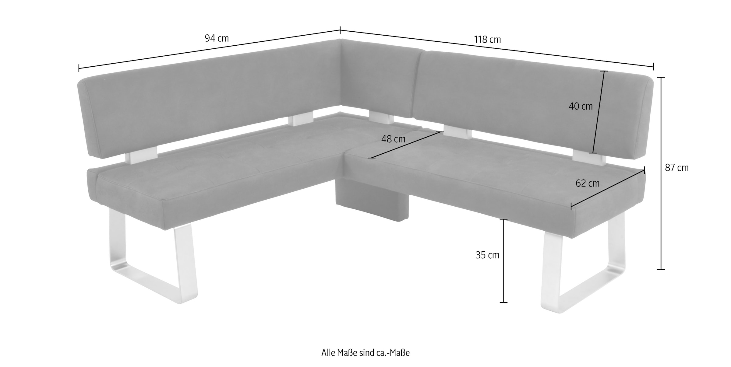 K+W Komfort & Wohnen Banc d'angle »Santos II Esszimmerbank« rembourré, banquette d'angle, choix de côté long 180 cm droite ou gauche