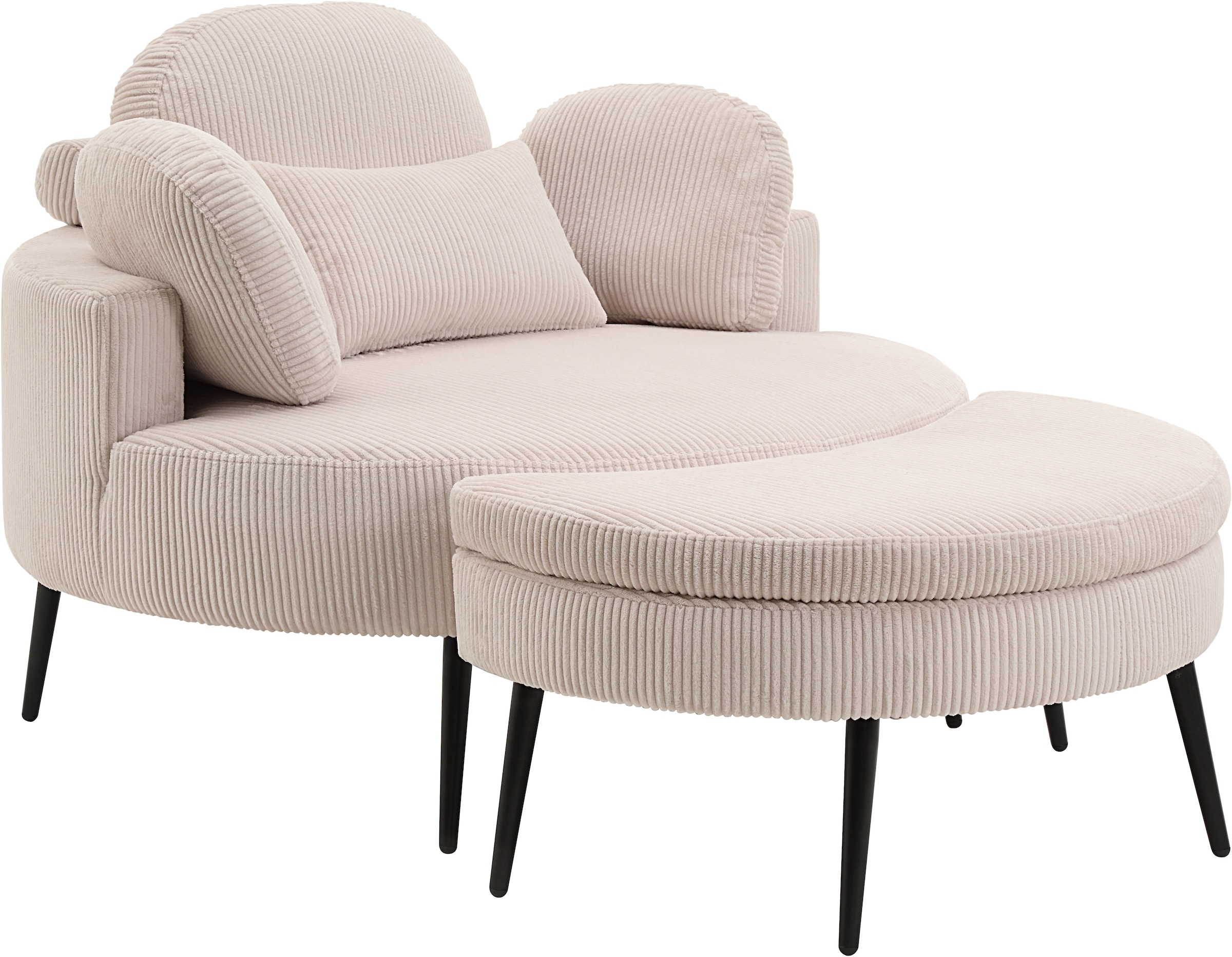 GOODproduct Canapé 2 places »Riko Sessel, B: 110 cm, Sitzhöhe: 44 cm« XXL- Sessel, mit Stauraumhocker, Rückenstütze & 4 Zierkissen