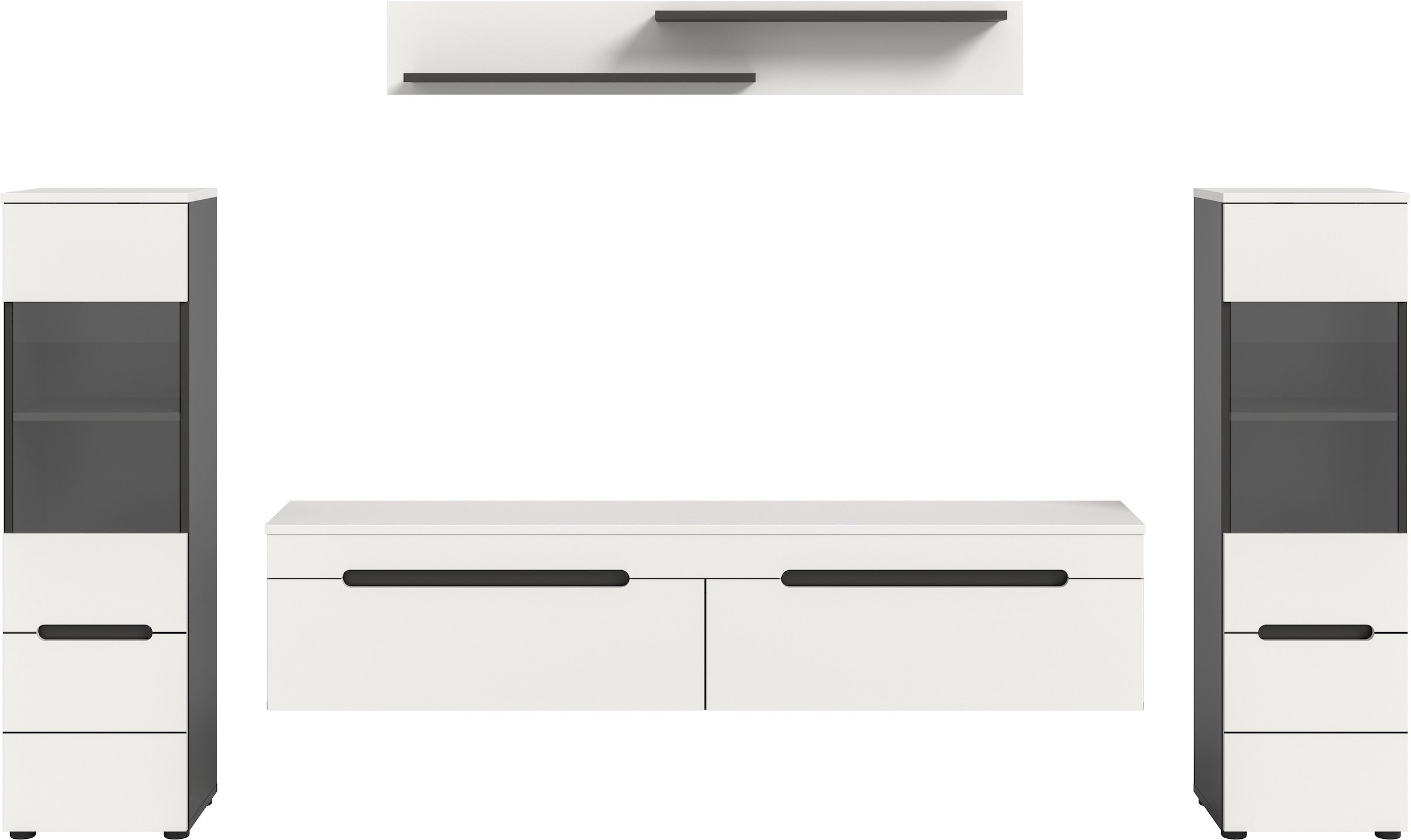 Home affaire Meuble mural »REHAT, TOPSELLER!, 4-teilig, wahlweise stehend und hängend montierbar« Set bestehend aus: 2x Vitrine, Lowboard und Wandboard, 3 cuis tlg.