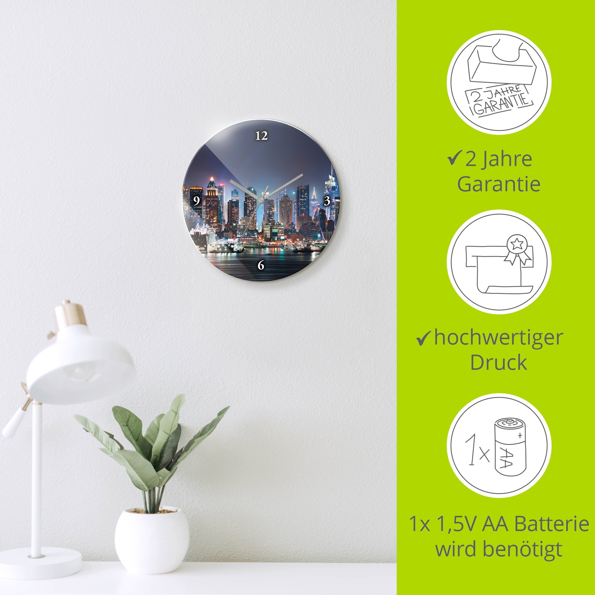 Artland Wanduhr »New York City Times Square« wahlweise mit  Quarz- oder Funkuhrwerk, lautlos ohne Tickgeräusche
